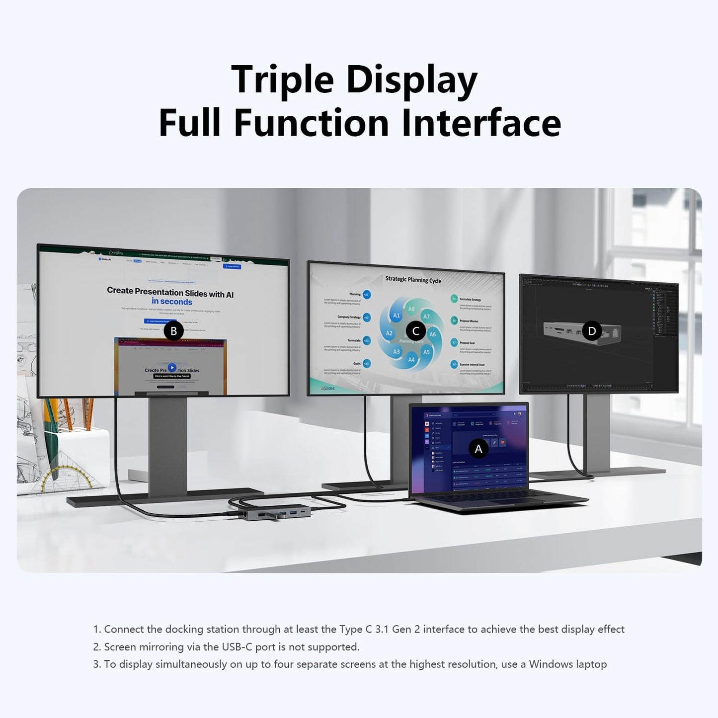 13-in-1 USB C Docking Station: Triple 4K Display, 100W Power Delivery, 5Gbps Data Ports, SD/MicroSD Slot - for Dell XPS, HP Laptops & ThinkPad