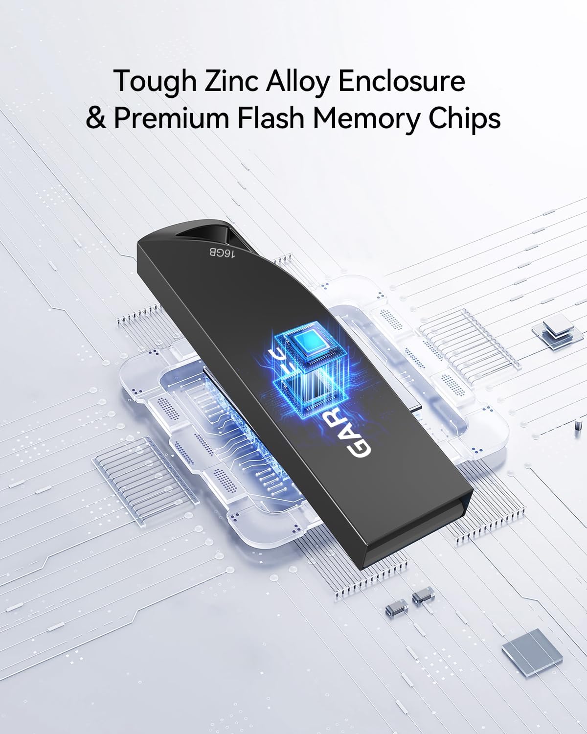 16GB USB Flash Drives 5 Pack Waterproof Metal USB Memory Stick Slim USB 2.0 Flash Drive, Portable Pen Drive Thumb Drive with Keychain Hole Jump Drive for Computer/Car/Smart TV (Black)