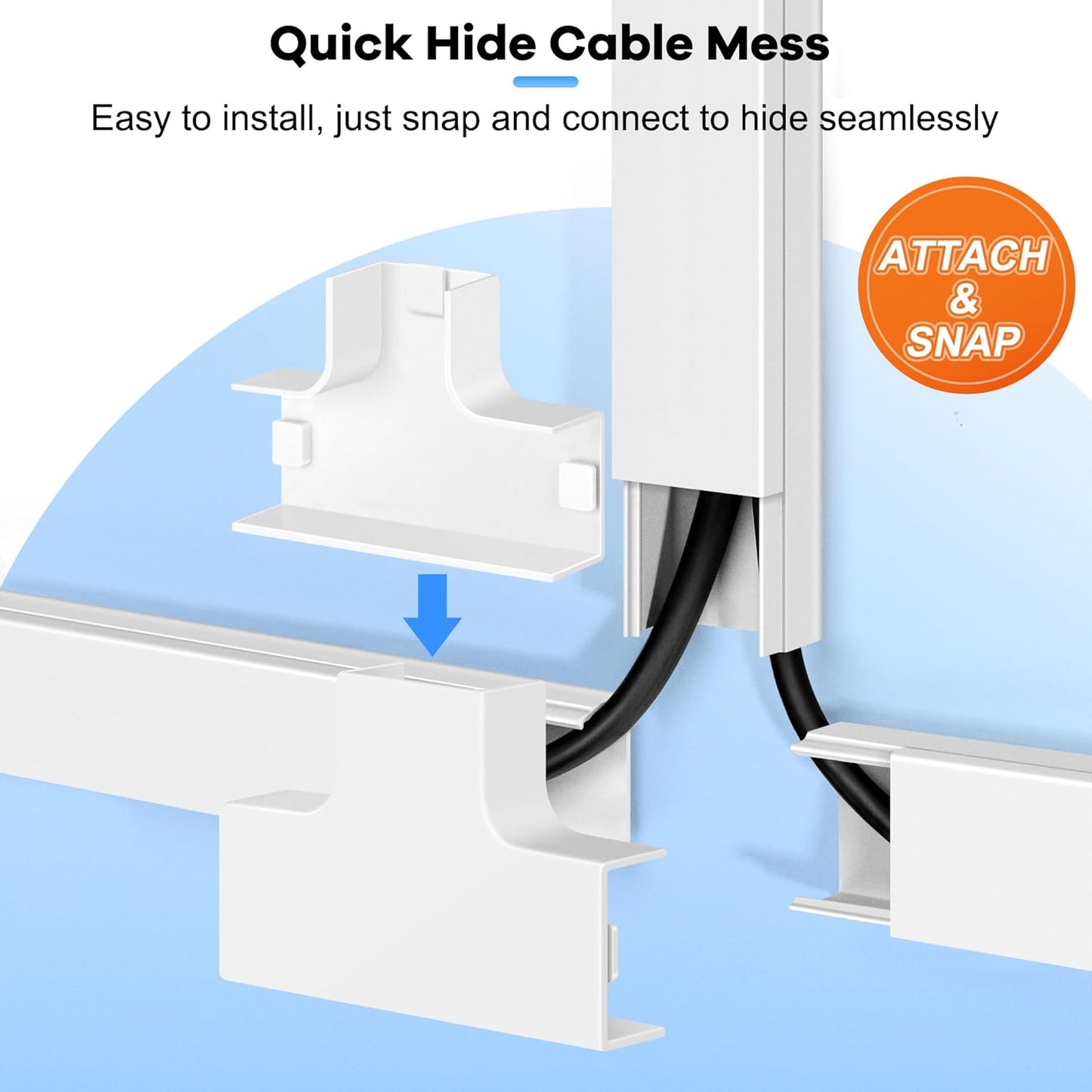 126in Cord Hider Kit, ZhiYo Wire Hiders for TV on Wall, Paintable Cable Management Kit, Wire Cover for Wall Mount TV, Grey Cable Raceway, Cord Cover Wall Wire Management Kit, 8xL15.7in W1.18in H0.67in