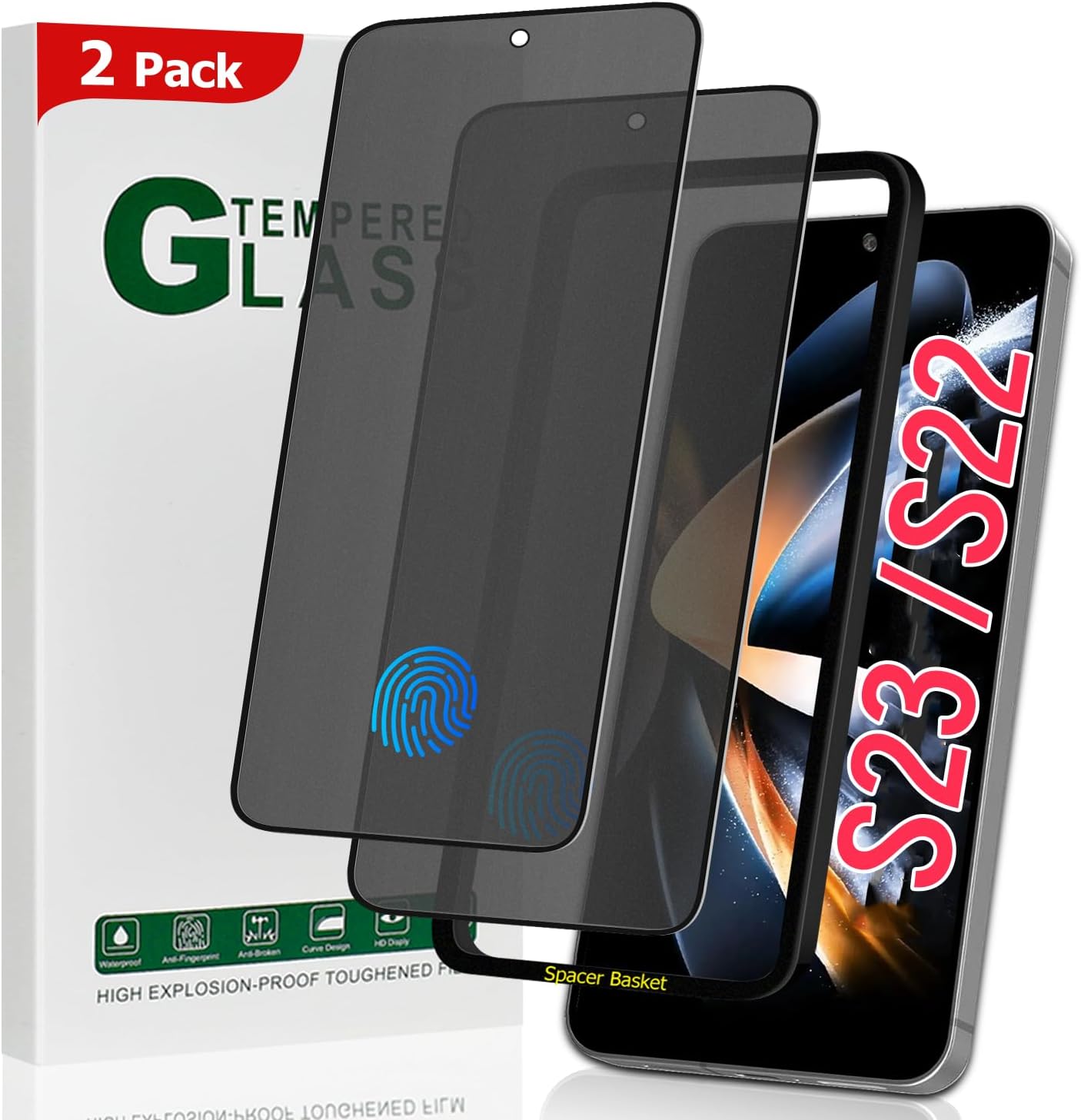 2 Pack Galaxy S22/S23 Matte Anti spy Privacy Screen Protector, 9H Tempered Glass,Anti-Glare Anti-Scratch, Smooth and Responsive Absolute, No Bubbles, High Definition Clear, With Installation Frame