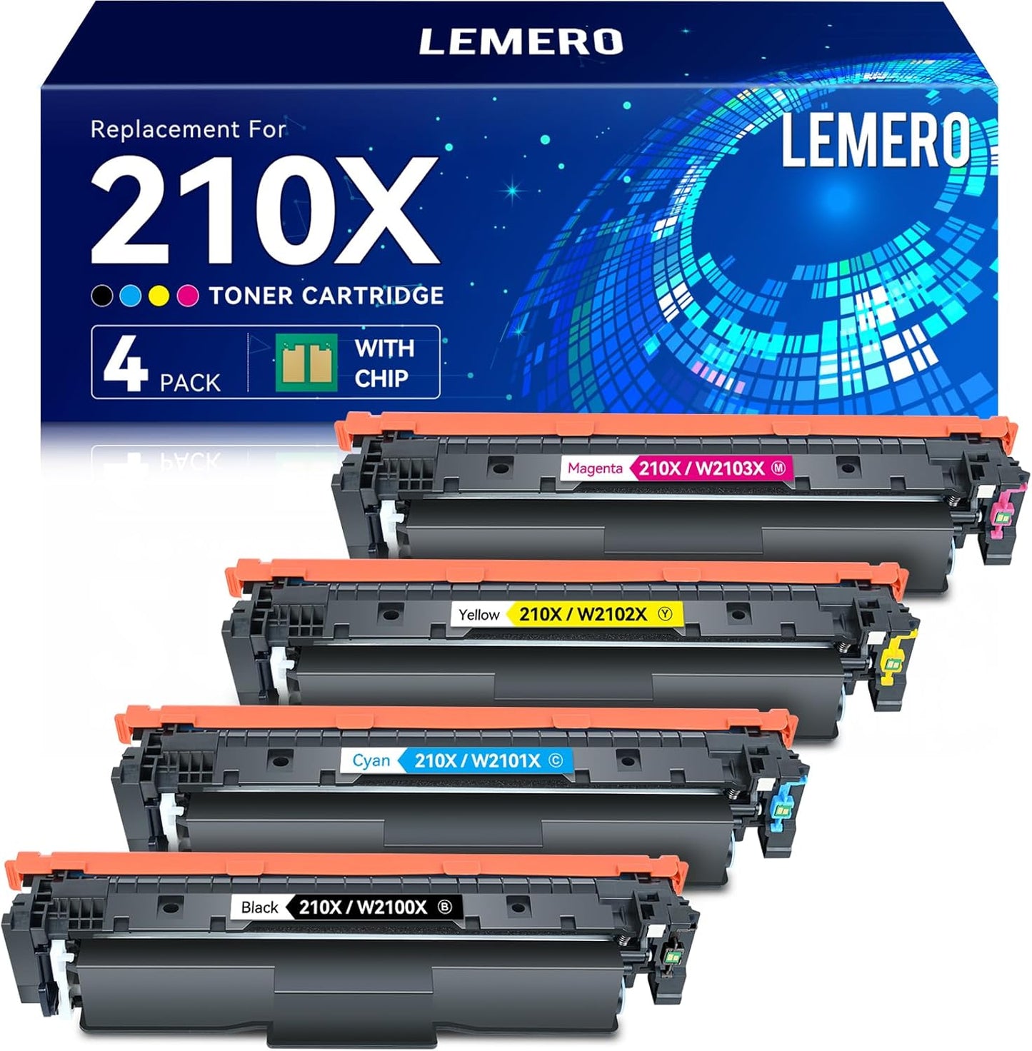 LEMERO 210X Compatible Toner Cartridge Replacement for HP 210X 210A Toner Cartridges for HP Color Laserjet Pro MFP 4301dw 4301fdn 4201dn 4201dw Printer (with Chip for HP 210X 210A High Yield-4 Packs)