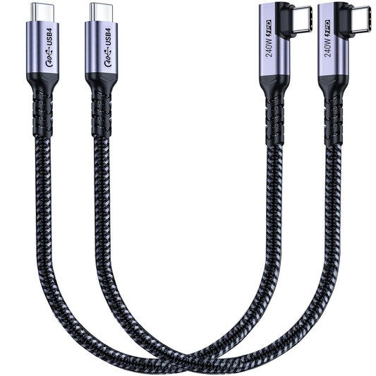 1FT USB 4 Cable Right Angle [2 Packs], 240W USB C Cable, 40Gbps High Speed Data Transfer with Single 8K or Dual 4K Display Video Dispaly Compatible with iPhone 16/16 Pro Max/16 Plus