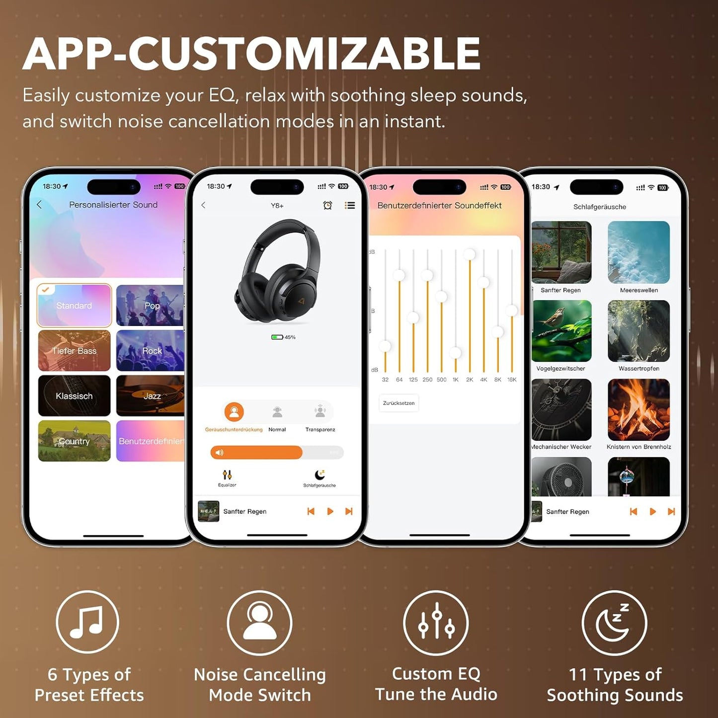 1Mii Y8+ Noise Cancelling Headphones Bluetooth, Wireless LDAC Hi-Res Audio, Custom EQ via App, 75H Playtime, Comfort Fit, Over Ear Headphones Foldable for Airplane Travel Home Office Beige Cyan