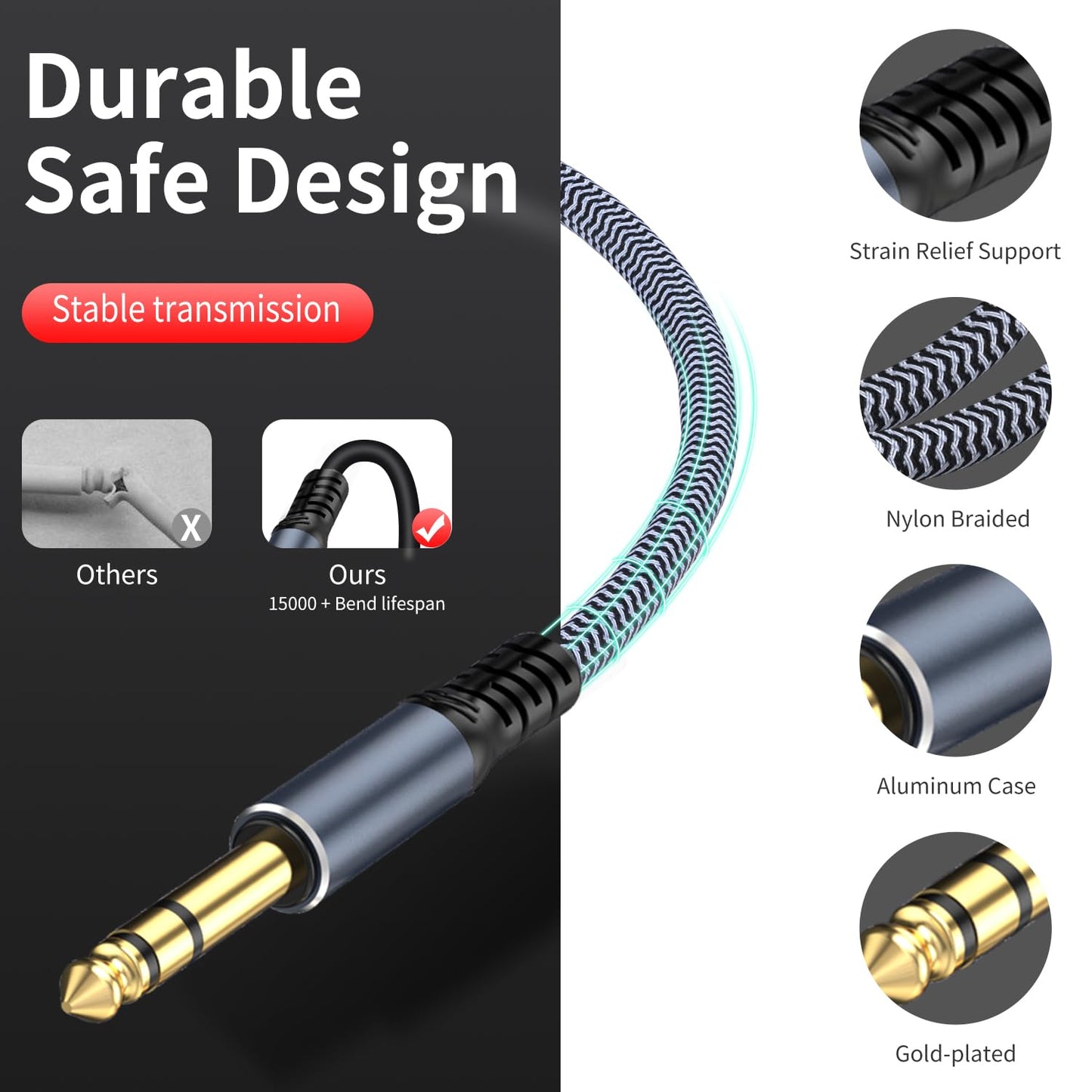 1/4 inch Extension Cable 1.5ft, 1/4" inch Male to Female Stereo Headphone Guitar Extension Cable