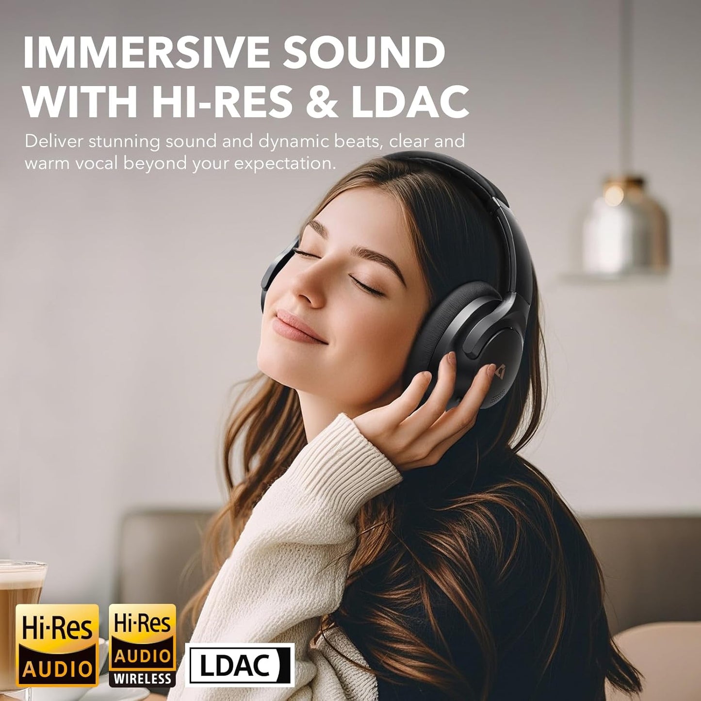 1Mii Y8+ Noise Cancelling Headphones Bluetooth, Wireless LDAC Hi-Res Audio, Custom EQ via App, 75H Playtime, Comfort Fit, Over Ear Headphones Foldable for Airplane Travel Home Office Black