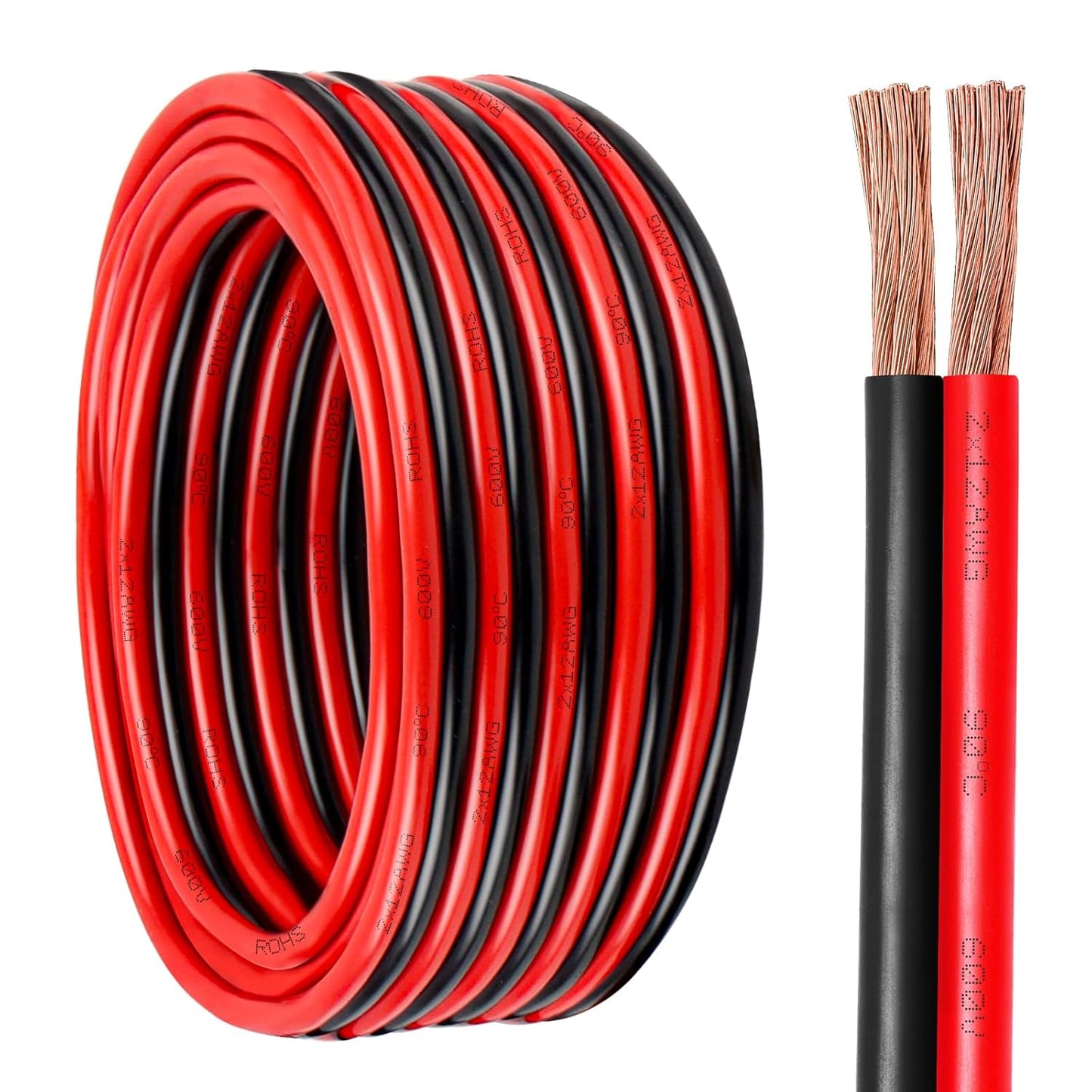 12 Gauge Wire 2 Conductors Copper Wire, 12 AWG Battery Cable Oxygen Free Copper Wire for Solar Panel, Automotive, Trailer, RV and Speaker (12 Gauge 100FT)