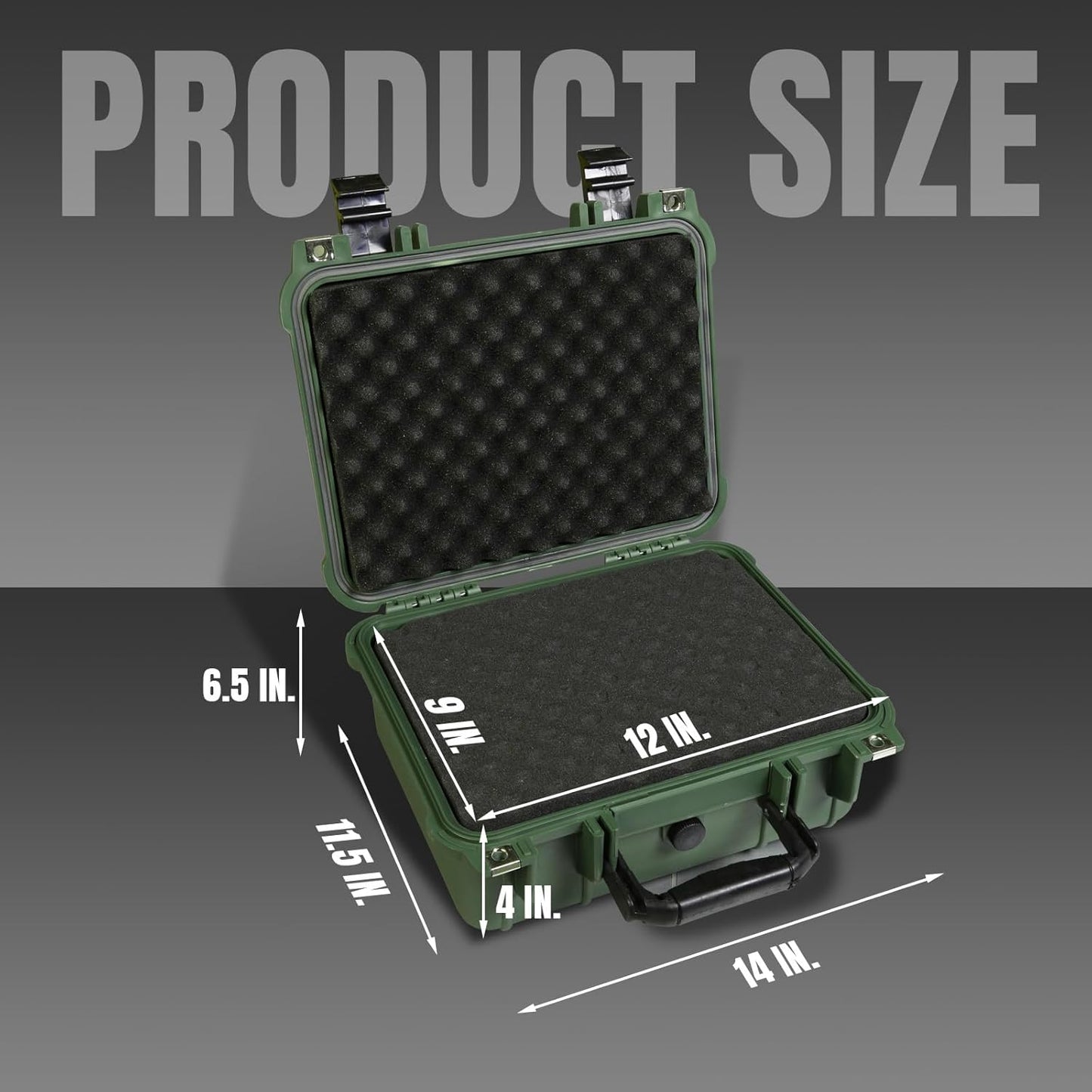 14x 11.5x 6.5 Inch Hard Case, Portable Weather Waterproof Protective Camera Case with Customizable Foam, Fit Use of Drones, Camera, Equipments, Green