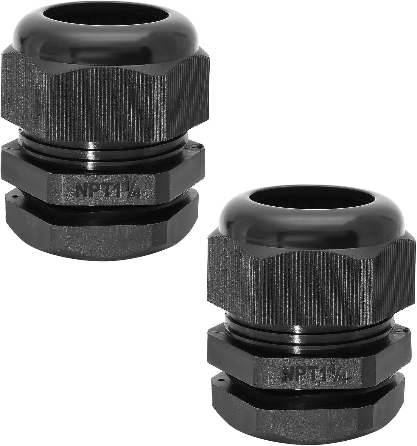 1-1/4" NPT Nylon Cable Glands, IP68 Waterproof Adjustable Cord Grip Cable Connector Strain Relief Wire Protectors for 25-32mm Cable Diameter, 2 Pcs, Black