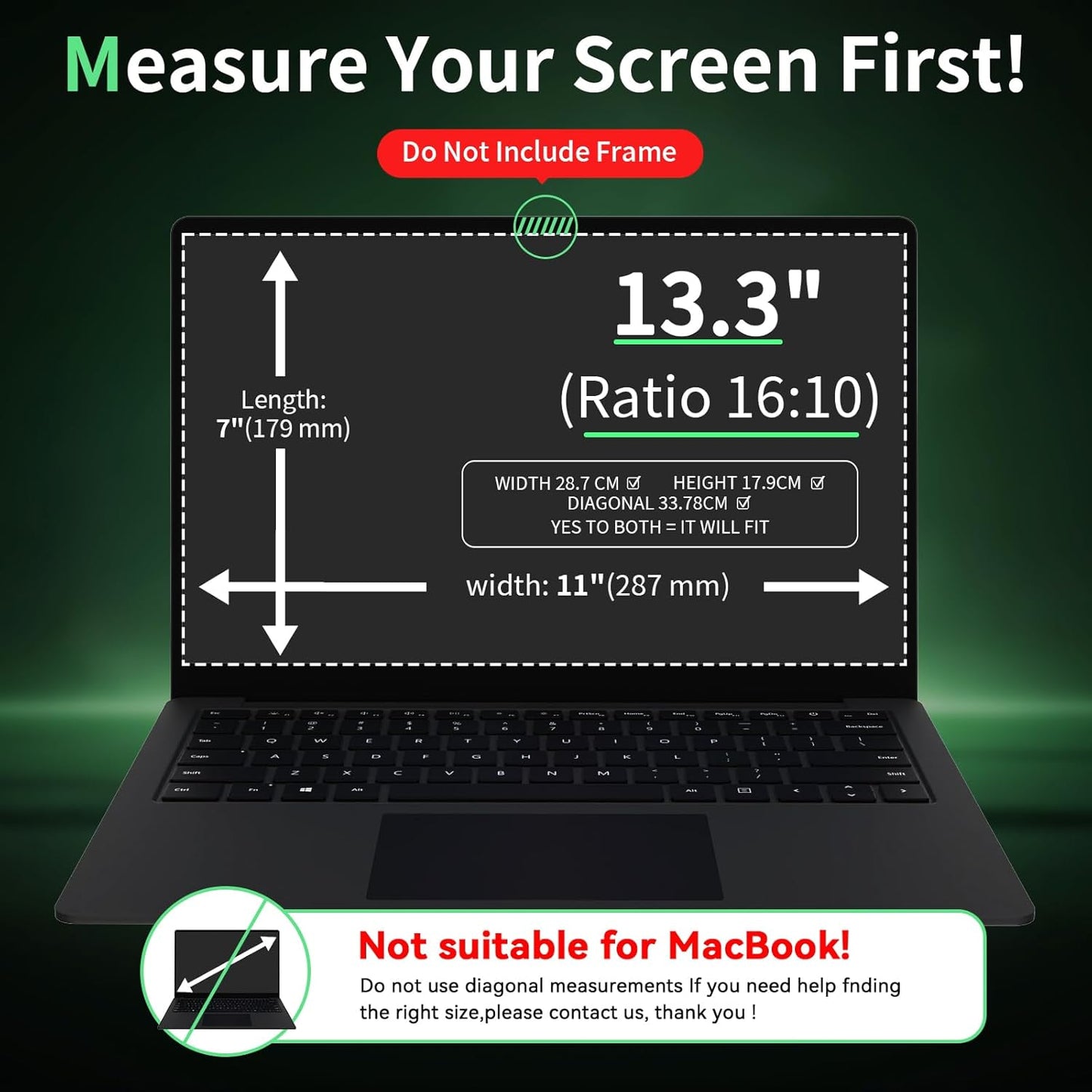 Laptop Privacy Screen 13.3 Inch-16:10 Aspect Ratio Anti-Glare Blue Light Film Computer Monitor Protector, Bubble-Free shield Removable 13in Filter for Lenovo HP Acer Asus Thinkpad Envy Xps