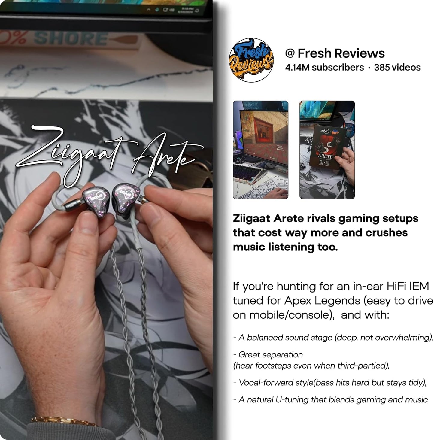 Linsoul ZiiGaat x Fresh Reviews Arete in Ear Monitor, 1DD+4BA Hybrid Earphone IEM, Wired Gaming Earbuds, Studio Monitor Tunning, with Detachable IEM Cable for Musician Audiophile (Blue)