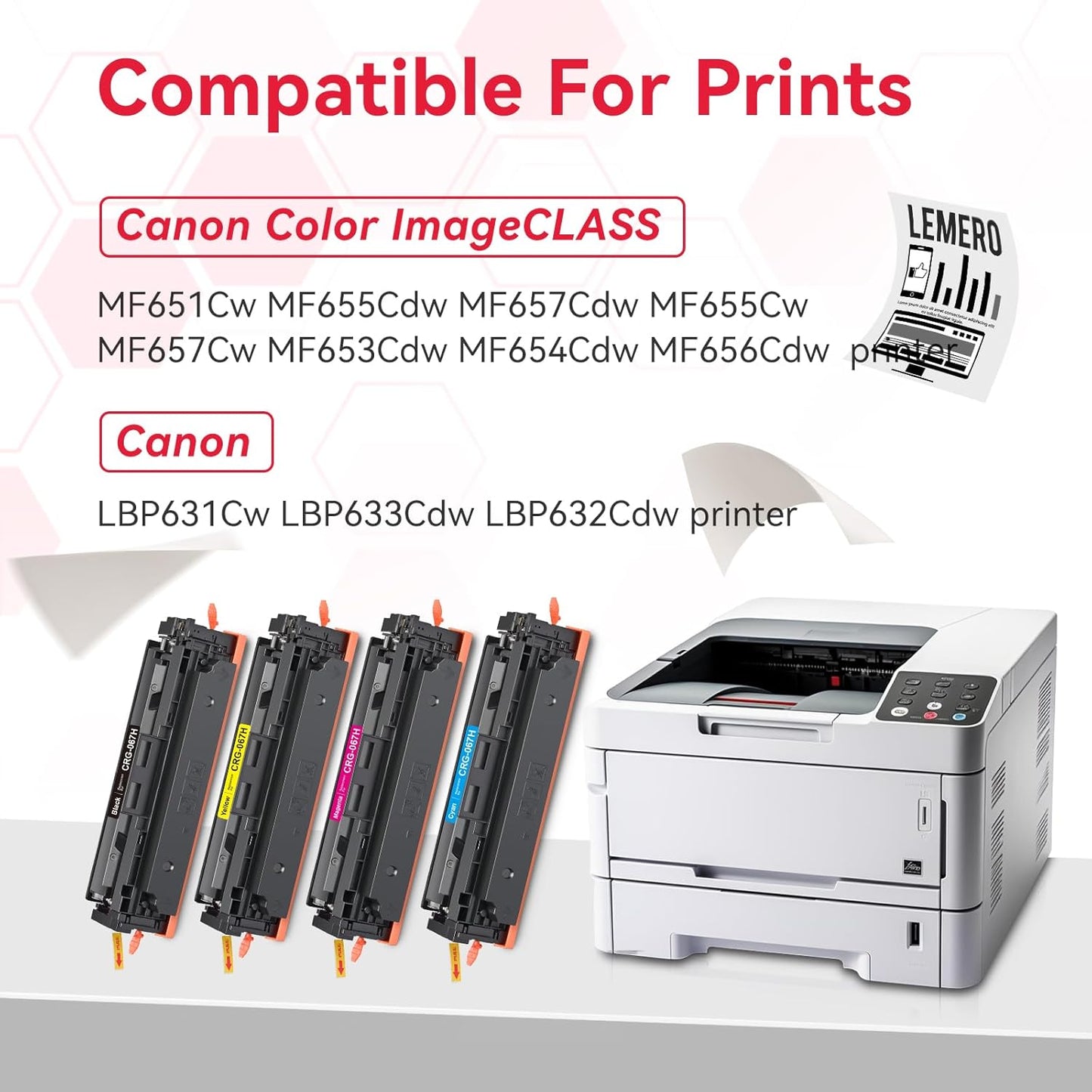 LEMERO 067 Toner Cartridges Compatible for Canon 067 067H Toner Cartridges Set Work for Canon MF656Cdw MF654Cdw MF653Cdw LBP632Cdw MF652Cdw LBP633Cdw Printer (BCMY-4 Pack of 067 067H Toner)