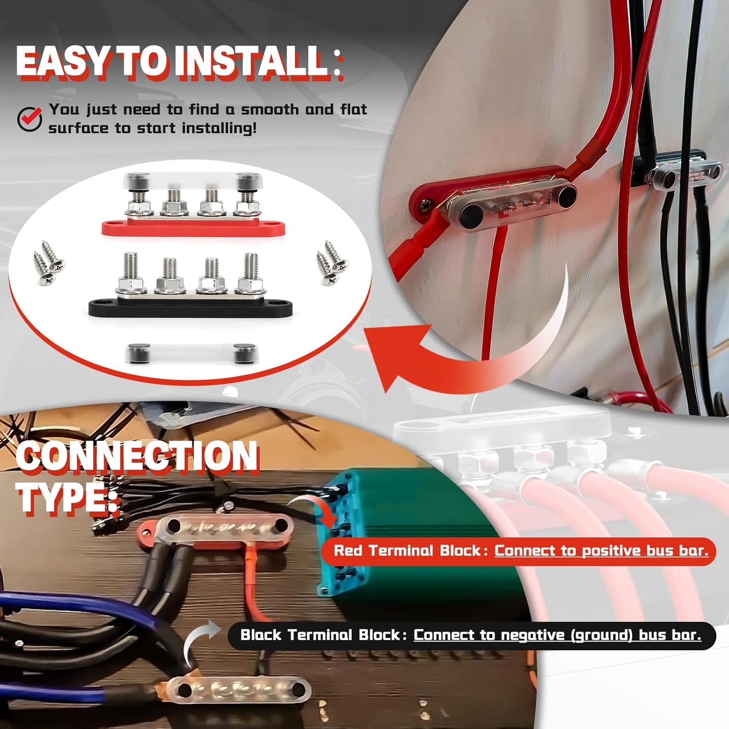 150A 12V Power Distribution Block with 5 x 1/4" (M6) Studs Max 150A 48V DC 300V AC for Automotive Car Marine Truck Boat