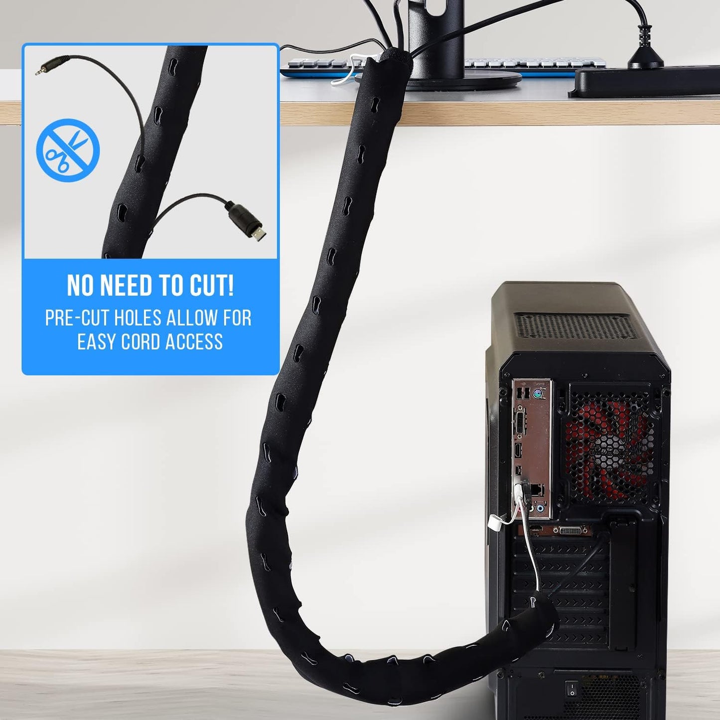 Large Cable Management Box, Cord Organizer to Hide Power Strip, Extension Cord, Surge Protector | Cord Hider Safe Box for Desk Organizers, Gaming PC, Computer, TV | White, Black Edition by Tokye®