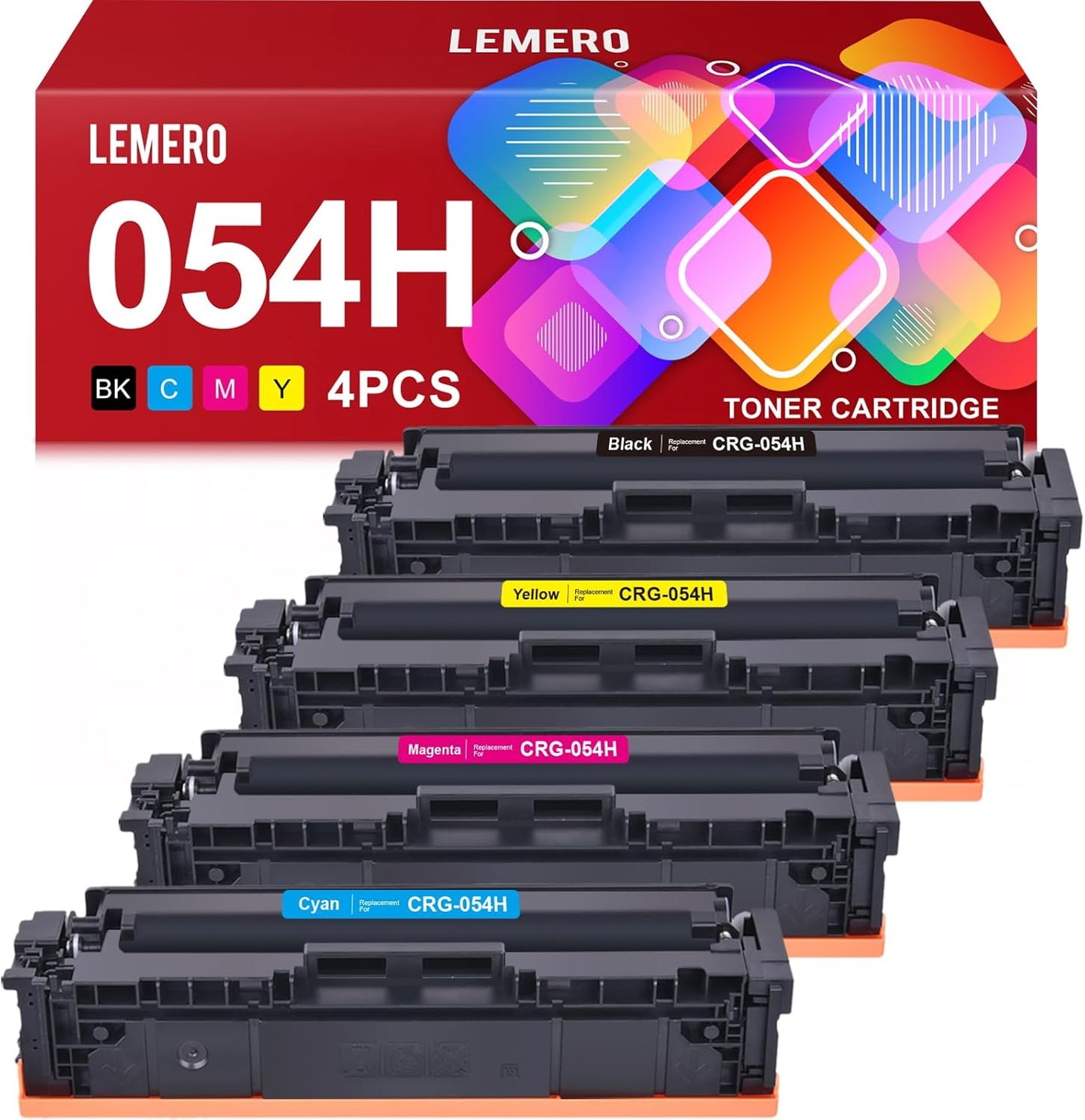LEMERO Compatible 054H Toner Cartridge Replacement for Canon 054 054H Toner Cartridges Set for Canon Color ImageCLASS MF644Cdw MF642Cdw LBP622Cdw MF641Cw Printer (Black Cyan Magenta Yellow, 4-Pack)