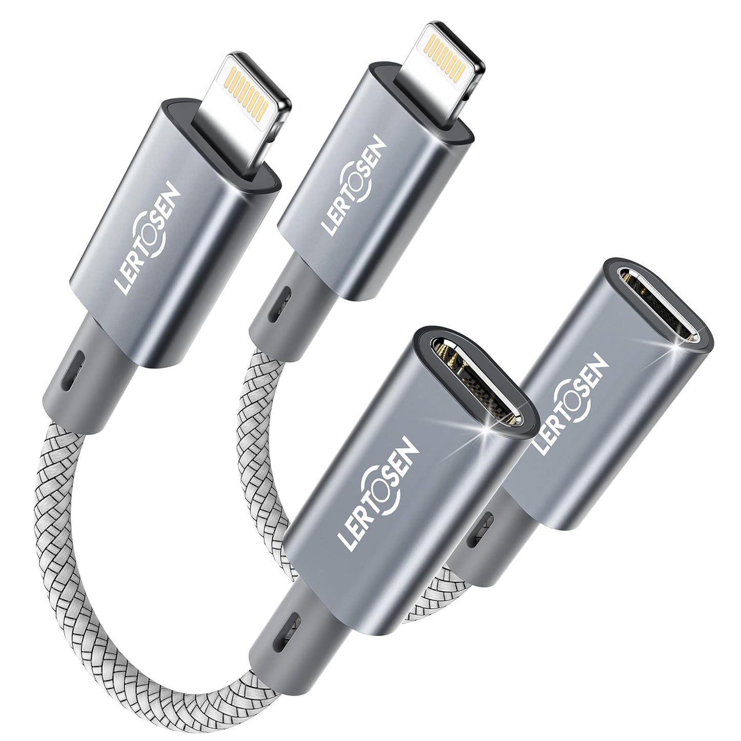 2 Pack 27W USB C to Lightning Cable Adapter, PD Fast Charging & Data Transfer, Type C Female to Lightning Male Charger Converter Cord for iPhone 14/13/12/11,iPad, Airpods,Not for Audio/Headphone/OTG