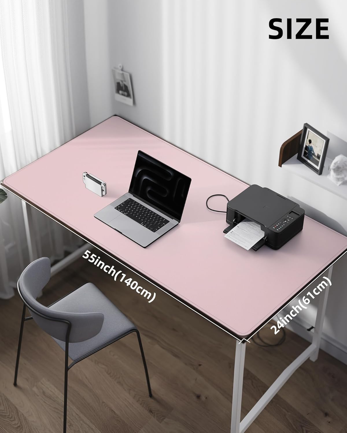 Large Desk Mat 55"x24" - Premium Non-Slip Desk Pad, Waterproof and Scratch-Resistant Office Desk Protector, Large Desk pad Workspace Mat for Home and Office(Light Pink)