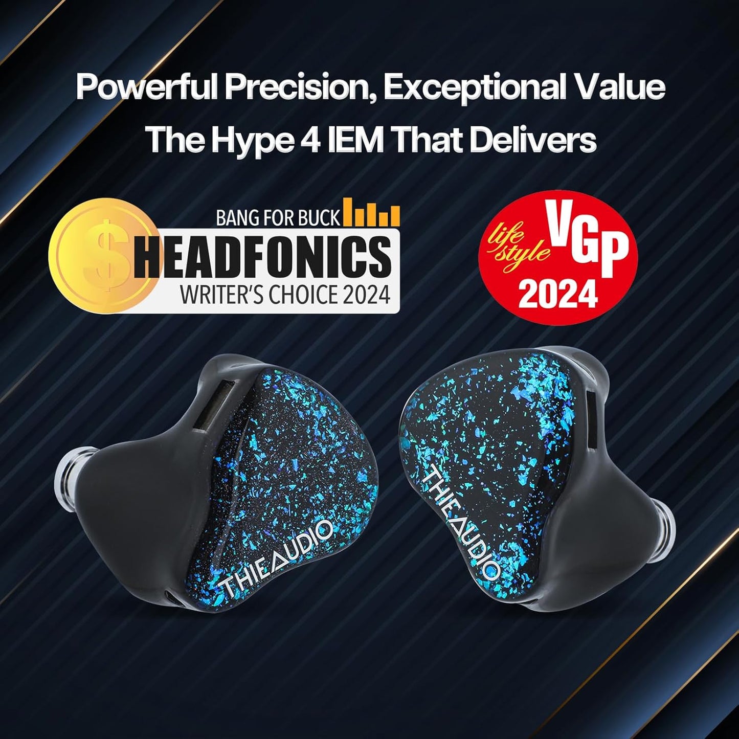 Linsoul THIEAUDIO Hype 4 2DD+4BA in Ear Monitor, HiFi IEM Earphones with Tonal Balance, Latest Sonion Driver, Detachable Silver-Plated OCC Cable for Audiophile Musician Professionals (Black)