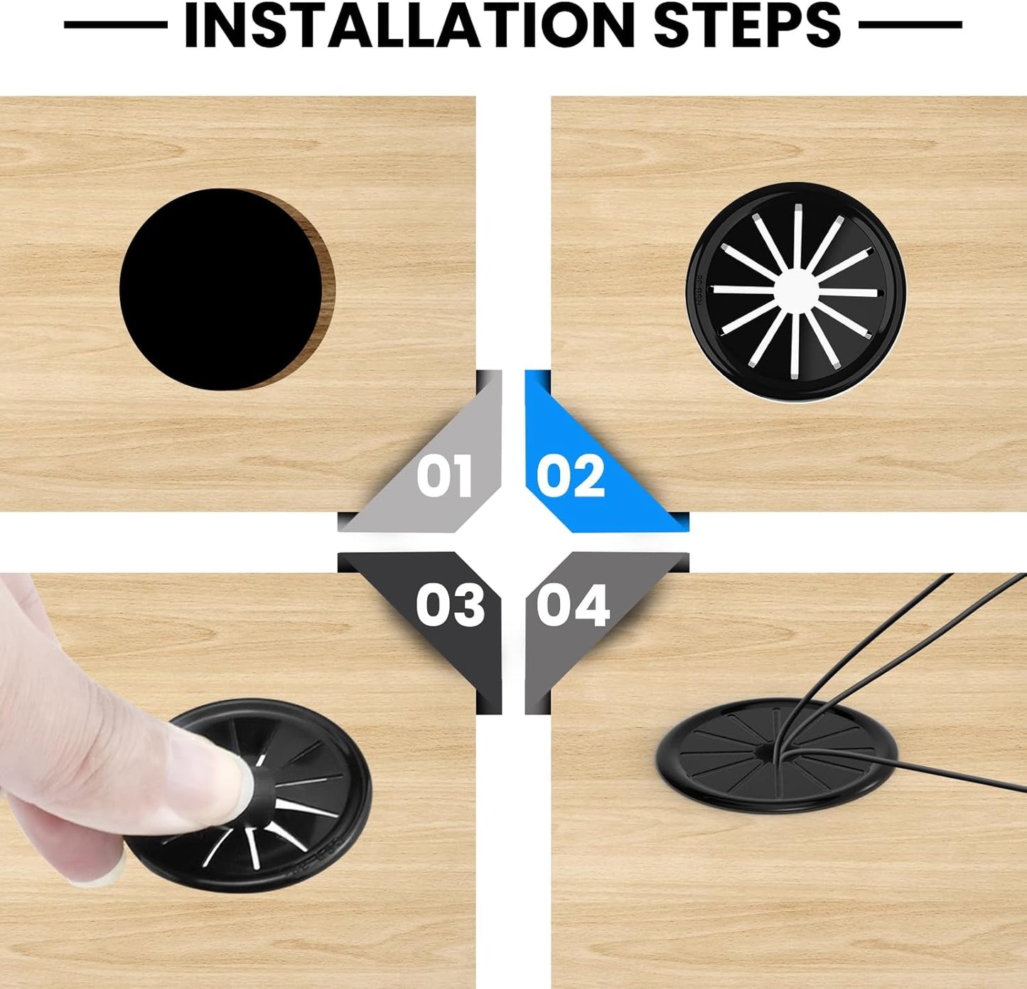 2 Inch Cable Grommets Petal-Shaped Buckle Type Wire Hole Cover for Cord Management and Protection of Cabinet (49.5mm, 5PCS)