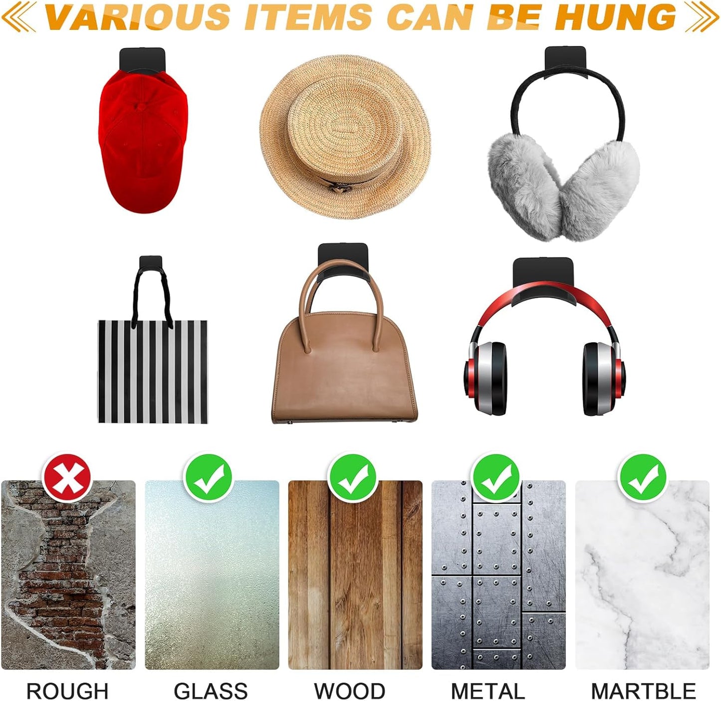 12 Pcs Headphone Wall Hangers Adhesive Gaming Headset Holder Hooks for Wall Mount Strong Universal Stand Hooks for Most Headphone Controller, Hat, Baseball Caps, Closet, Door (Black)