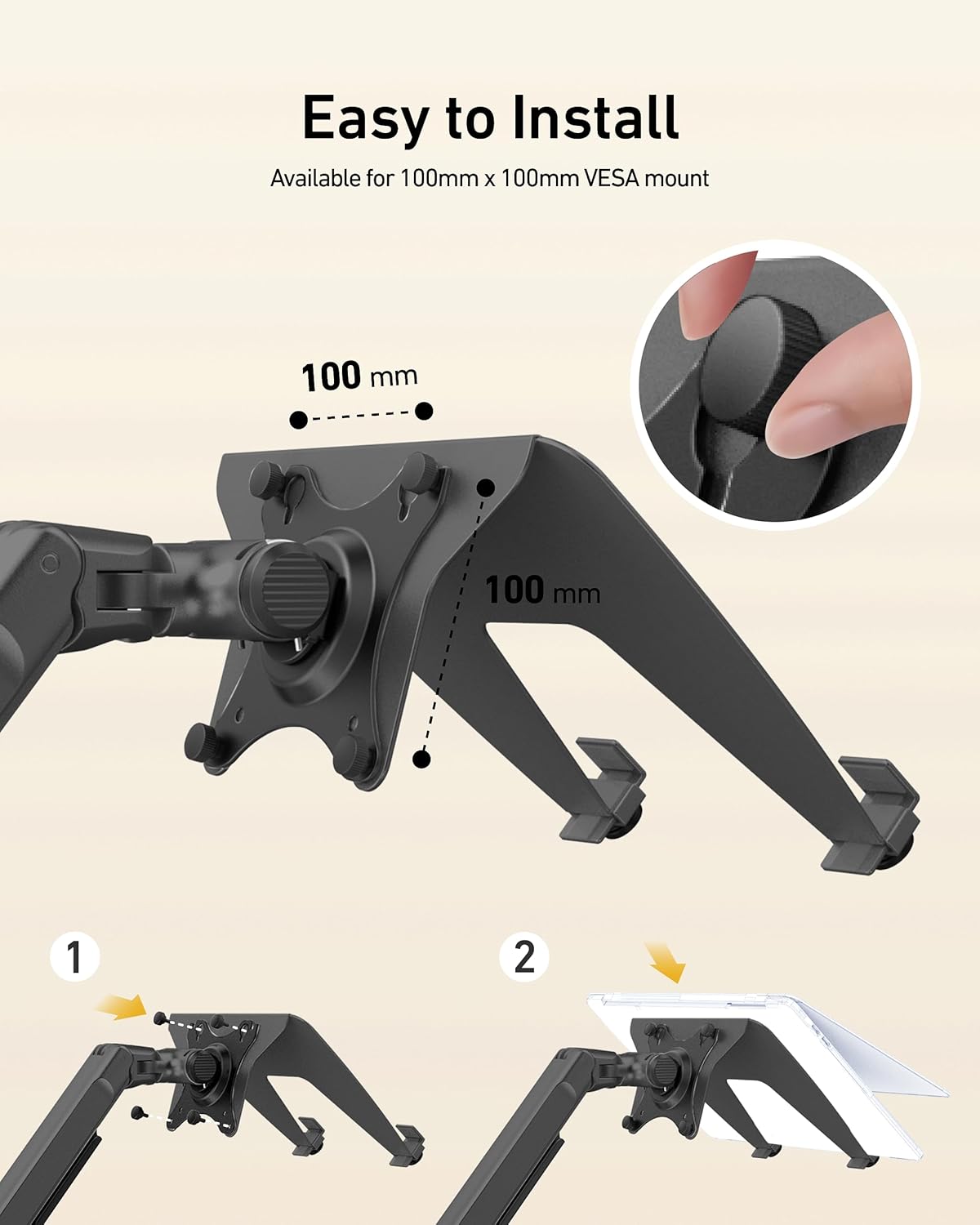 Laptop Tray for Monitor Arm - VESA Mount 100x100mm, Laptops up to 17.3in & 28.6lbs - Notebook Tray Office Desk Accessories - Black