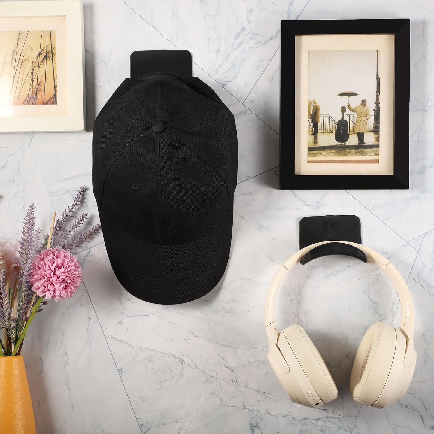 12 Pcs Headphone Wall Hangers Adhesive Gaming Headset Holder Hooks for Wall Mount Strong Universal Stand Hooks for Most Headphone Controller, Hat, Baseball Caps, Closet, Door (Black)