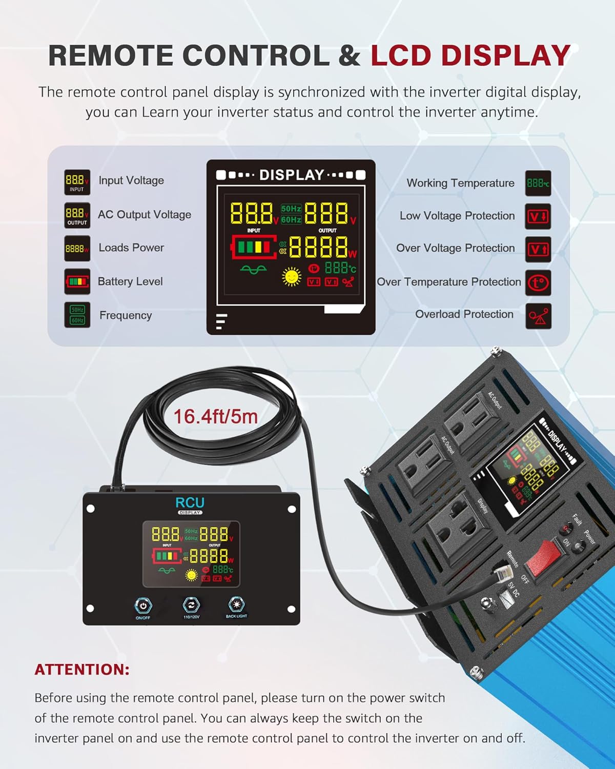 1500 Watt Inverter Pure Sine Wave DC 12V to 110V AC Power Inverters with 2 AC Charger Outlets, Car Inverter Solar Power Inverters for Vehicles Home with LCD Display and 2.4A USB Charging Ports