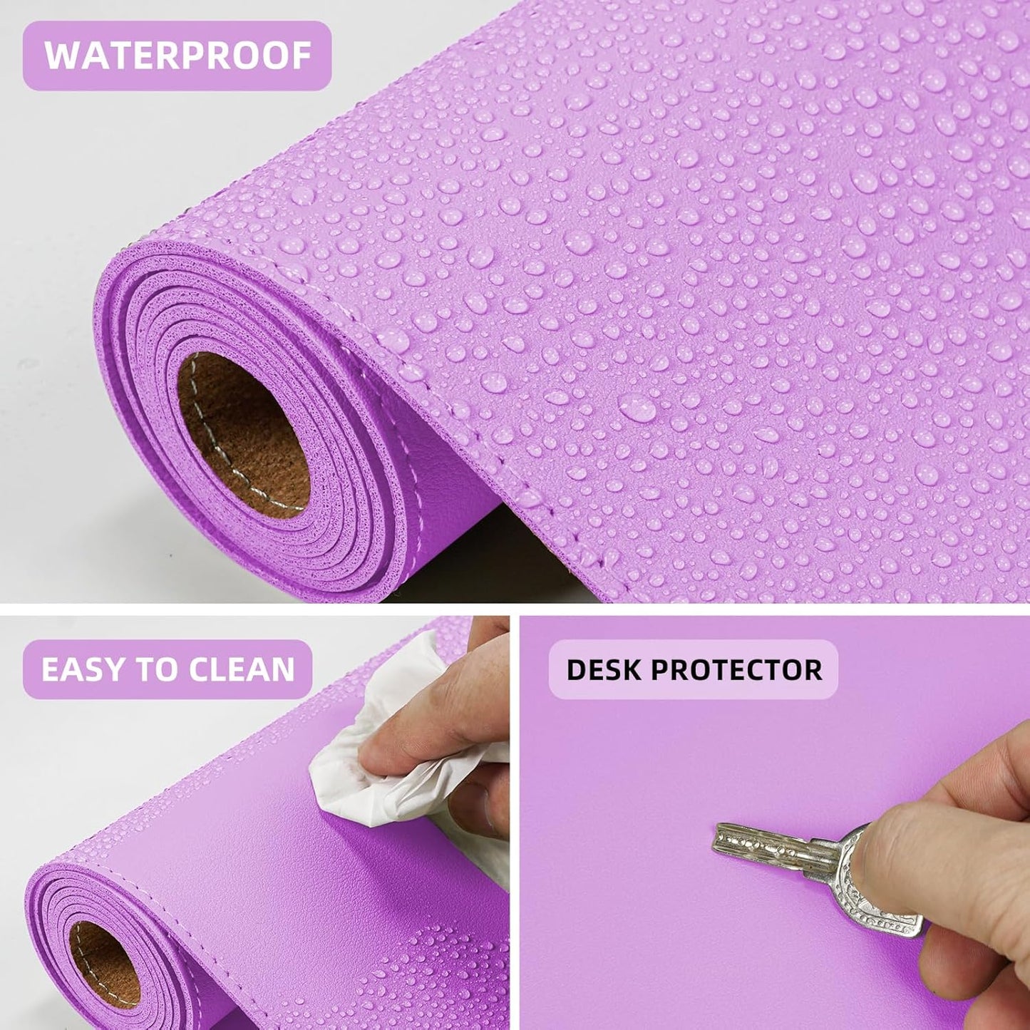 Leather Desk pad Protector- 47.2" x 23" Large Desk mat with Natural Cork & PU Leather,Mouse pad,Non-Slip Office Desk Mat,Waterproof Desk Writing Pad for Office and Home(Purple)