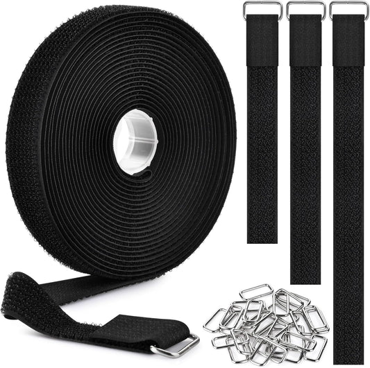 1"x39.4ft Hook and Loop Straps with 60 Buckles Adjustable Cut-to-Length Cable Ties Roll- Reusable Nylon Fastening Tape Cable Straps for Storage or Organization (1in x 39.4ft)