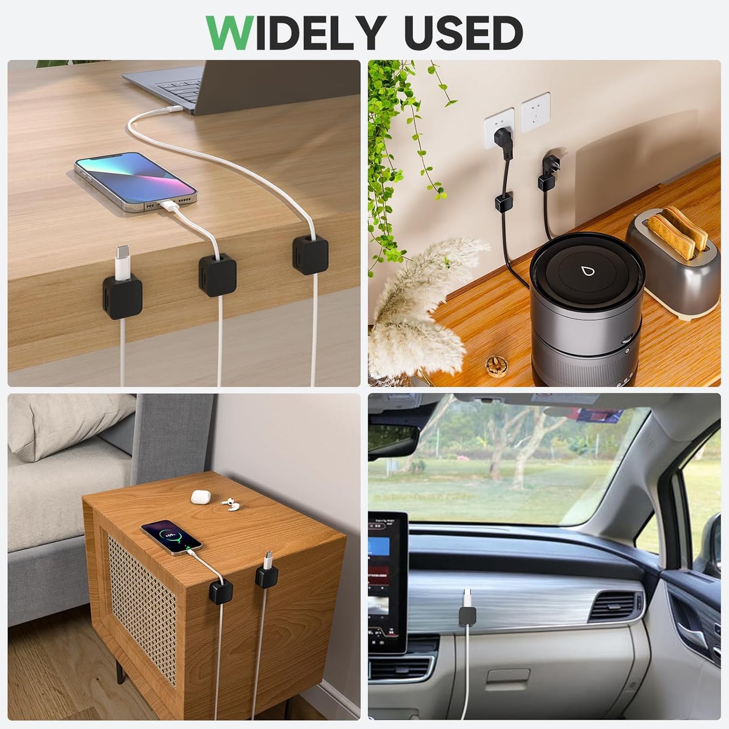 12 Black Magnetic Cable Clips,Under Desk Cable Management,Cord Holder for Nightstand Home Office Car Phone Wall,2025 Adhesive Cord Organizer[0.45" in Ht Save Space/Versatile for Wire Up to 0.27" OD]