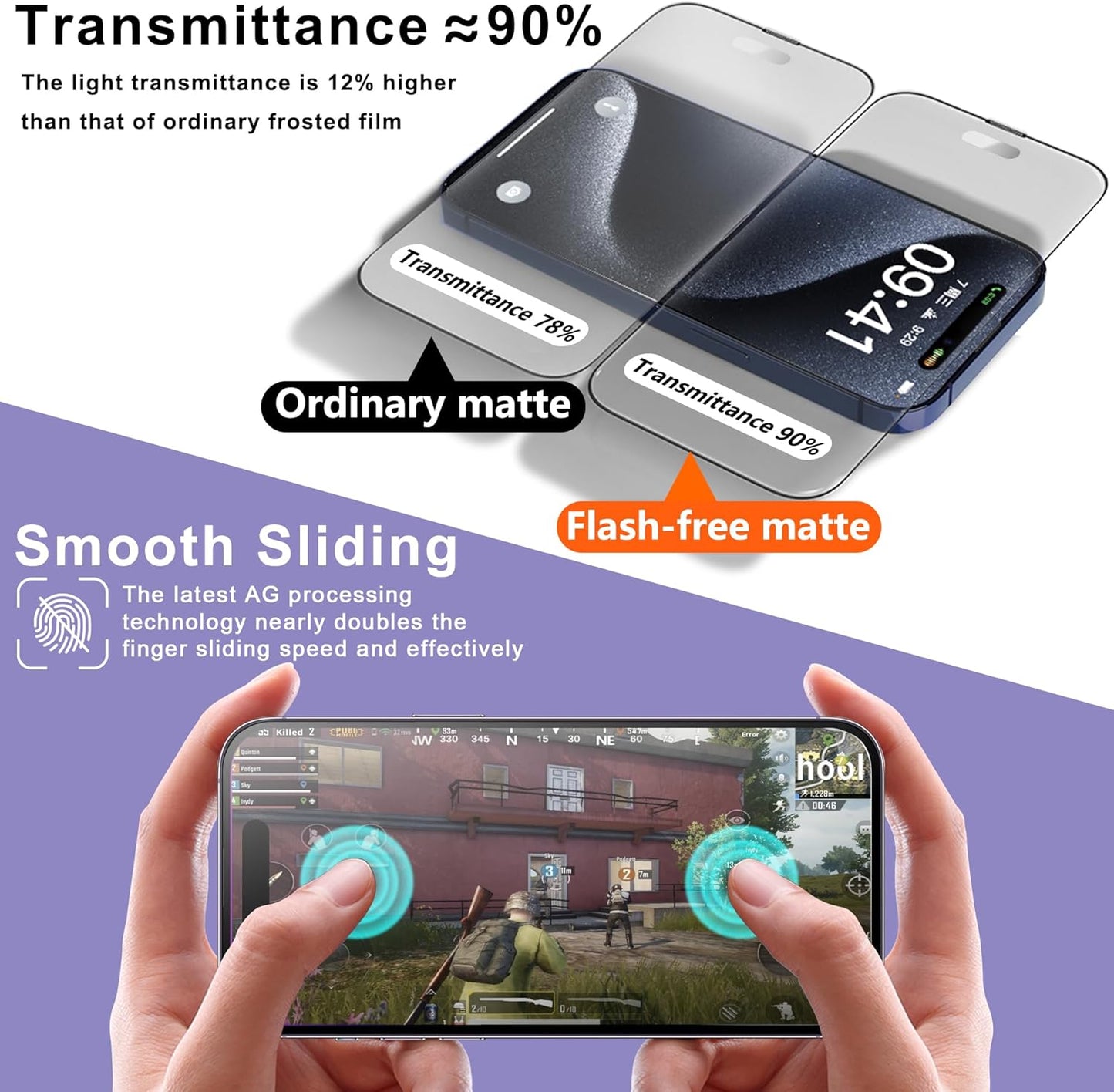 2 Pack Matte Screen Protector for iPhone 16 Pro, 9H Tempered Glass, Full Coverage, Anti-Fingerprint, Auto Dust-Elimination, No Bubble, Easy Installation