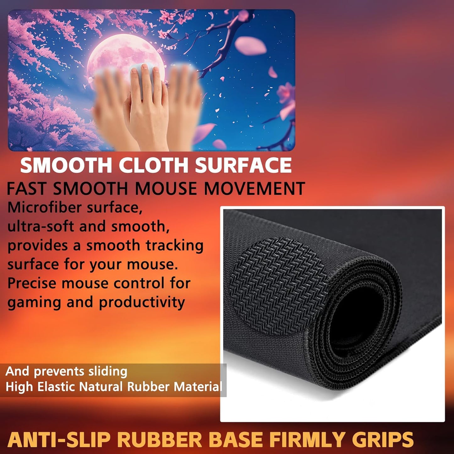 Large Gaming Mouse Pad for Desk, Falling Cherry Blossoms Desk Mat, Bright Full Moon Desk Pad, 31.5"x15.7" Extended Big Computer Keyboard Mouse Pad with Non-Slip Base and Stitched Edge