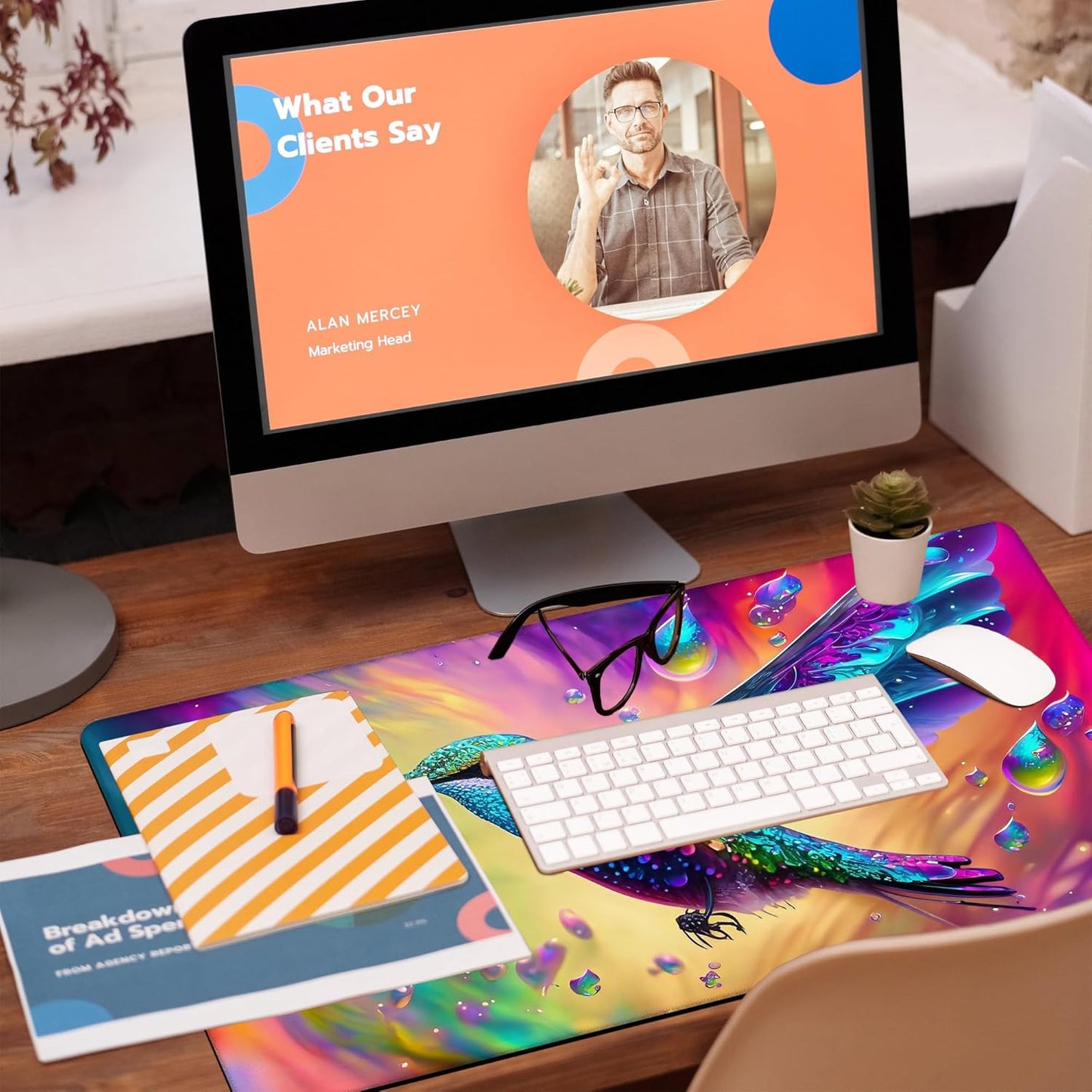 Large Gaming Mouse Pad for Desk, Colorful Hummingbird Desk Mat, Bright Hummingbird Desk Pad, 31.5"x15.7" Extended Big Computer Keyboard Mouse Pad with Non-Slip Base and Stitched Edge