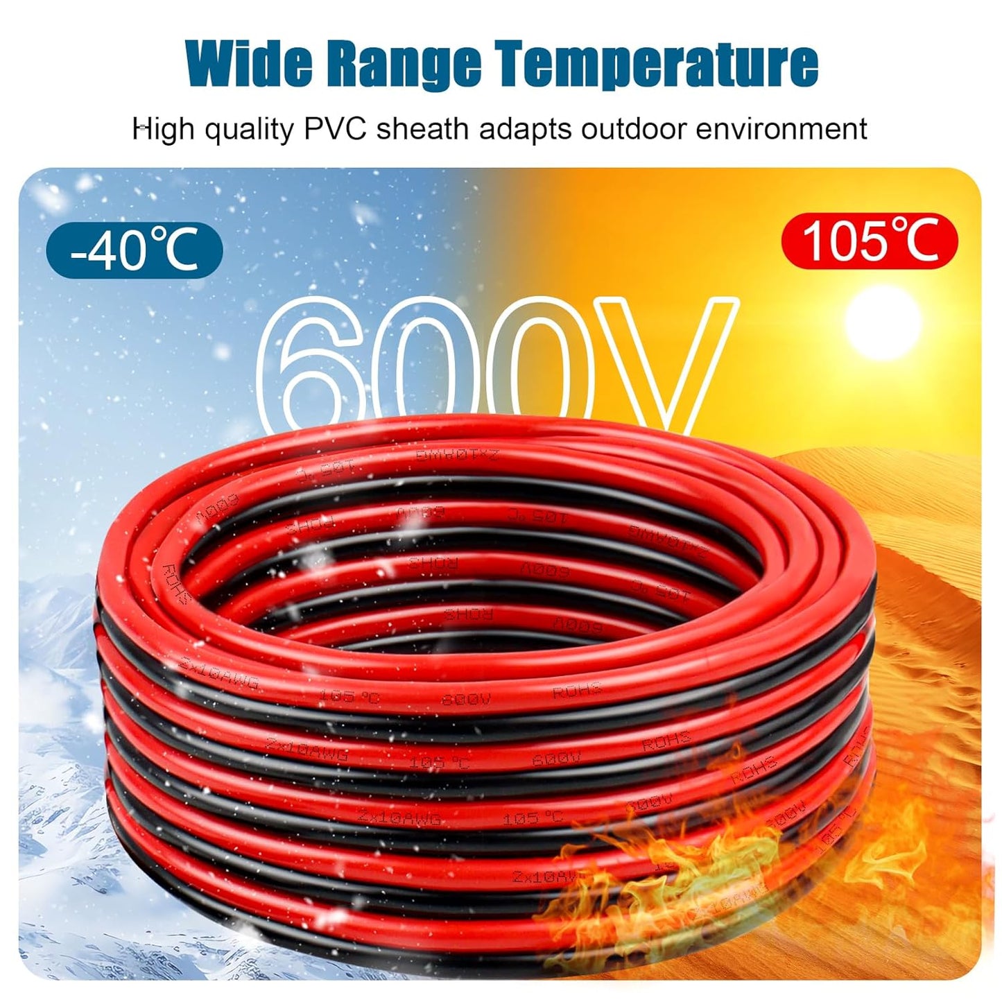 12 Gauge Wire 2 Conductors Copper Wire, 12 AWG Battery Cable Oxygen Free Copper Wire for Solar Panel, Automotive, Trailer, RV and Speaker (12 Gauge 10FT)
