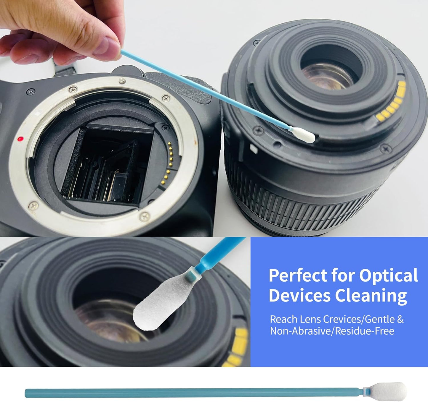 100 Pcs Solvent Resistant Professional Lint Free Swabs, 6.37" Long Handle Foam Swabs for Electronics, Camera Sensors, Printers, Optical Lenses