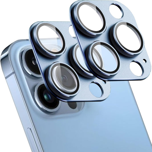 2 Pack Camera Lens Protector for iPhone 13 Pro/iPhone 13 Pro Max,[Not Easy to Breakn ] AR Tempered Glass Strong Adsorption Metal Camera Cover Screen-Far Peak Blue