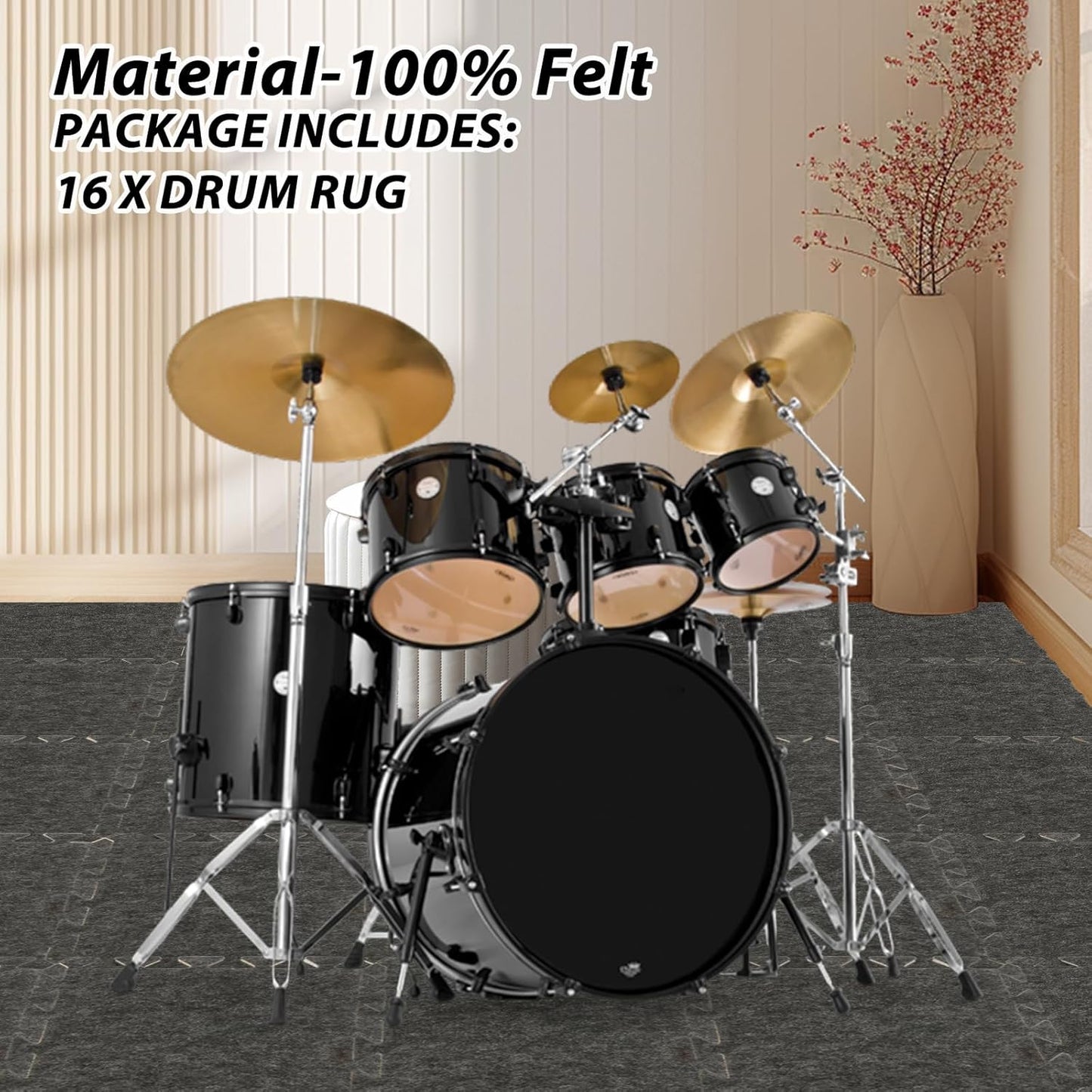 16 Pcs Sound Absorbing Interlocking Floor Mats, 11x 11 x 0.4 inches High Density Piano Carpet Drum Rug, Non-Slip Anti Vibration Soundproof Pads Acoustic Blankets for Music Studio