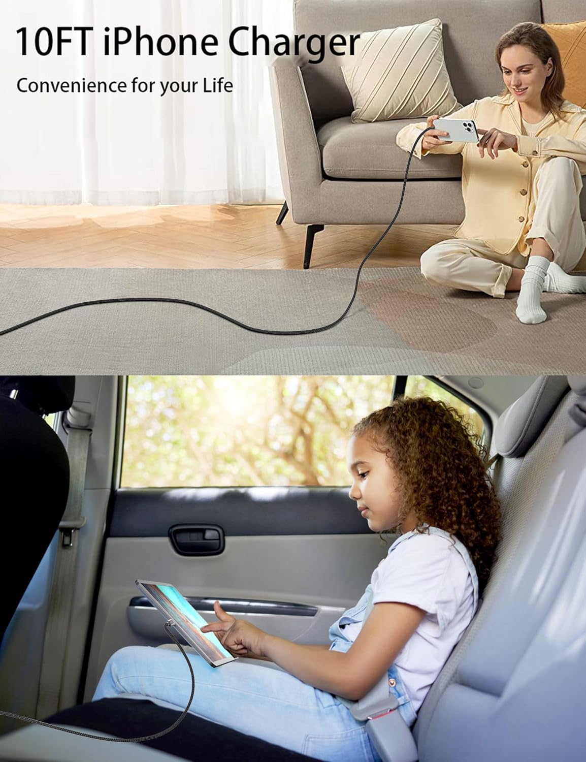 10ft USB C to Lightning Cable 2Pack,[Apple MFi Certified]Power Delivery USB C iPhone Charger Fast Charging,10 foot Nylon Braided Type C to Lightning Cord for iPhone 14 13 12 11 Pro Max XR XS 8 SE iPad