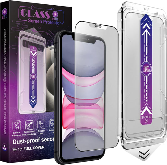 2 Pack Matte Screen Protector for iPhone 11/iPhone XR, 9H Tempered Glass, Full Coverage, Anti-Fingerprint, Auto Dust-Elimination, No Bubble, Easy Installation