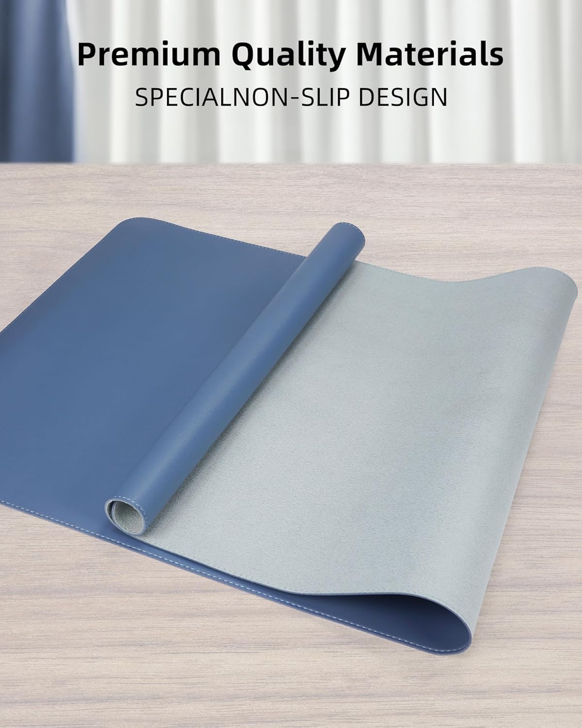 Leather Desk Pad Protector- 48" x 17" Office Desk Mat, Non-Slip PU Leather Mouse Pad, Waterproof Desk Blotter Mat, Desk Cover for Office and Home (Grey Blue)