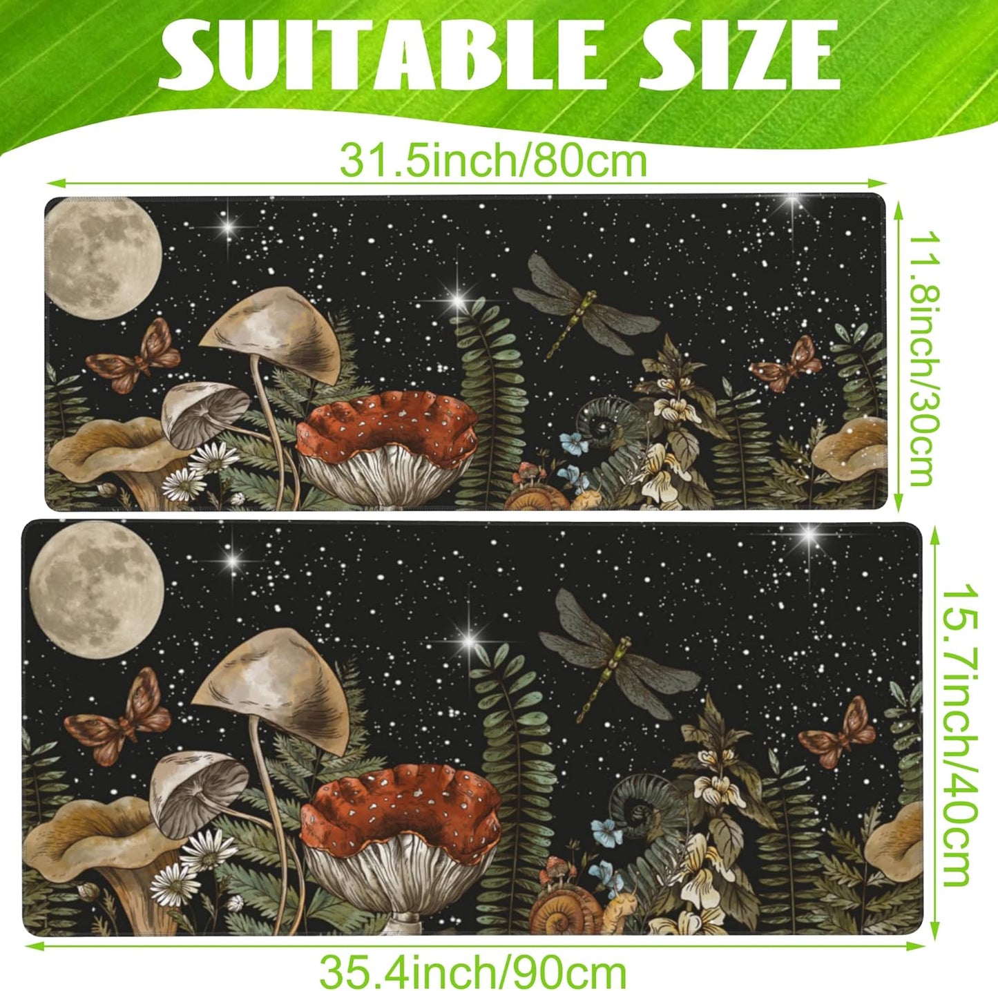 Large Gaming Mouse Pad for Desk,Cute Forest Mushroom Desk Mat,Starry Night Mushroom Desk Pad,Extended Big Computer Keyboard Mouse Pad with Non-Slip Base and Stitched Edge,31.5"x11.8"