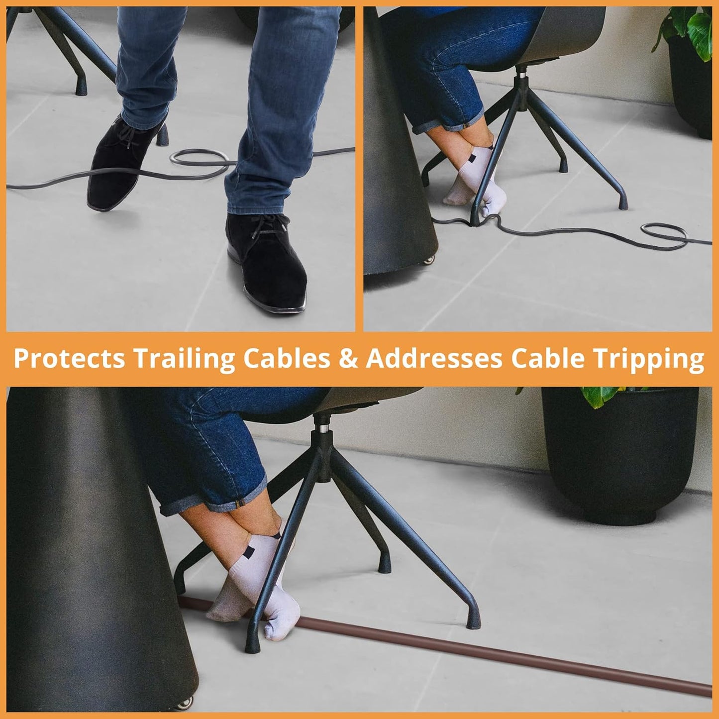 12ft Cord Cover Floor for Extension Cords, Self-Adhesive Floor Cable Cover to Protect Cables & Prevent Tripping, PVC Cord Hider Protector, Internal Wire Management Channel Diameter: 0.39", Brown