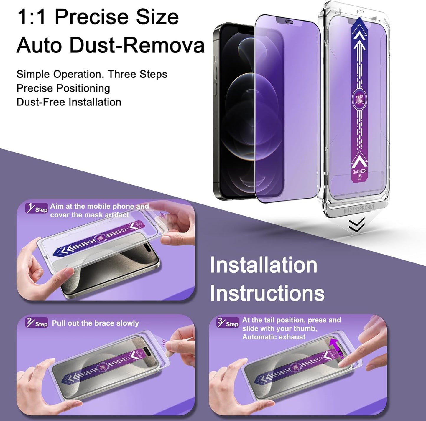 2 Pack Anti Blue Light Matte Screen Protector for iPhone 12 Pro/iPhone 12, 9H Tempered Glass, Full Coverage, Anti-Fingerprint, Auto Dust-Elimination, No Bubble, Easy Installation