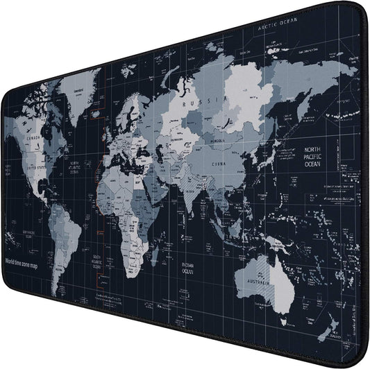 Large Extended Gaming Mouse Pad with Stitched Edges,(35.4X15.7In) Durable Non-Slip Natural Rubber Base, Waterproof Computer Keyboard Pad Mat for Esports Pros/Gamer/Desktop/Office/Home, Map