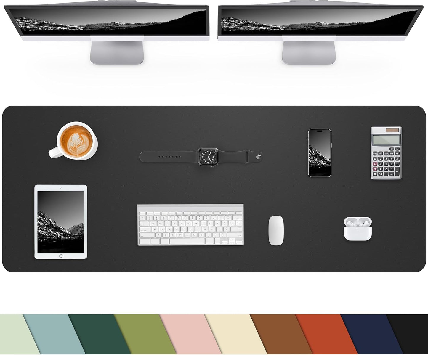 Leather Desk Pad Protector,Large Desk Mat, Mouse Pad, Non-Slip PU Leather Desk Blotter, Laptop Computer Desk Keyboard Mat, Waterproof Desk Writing Pad for Office/Home (Black, 48" x 17")