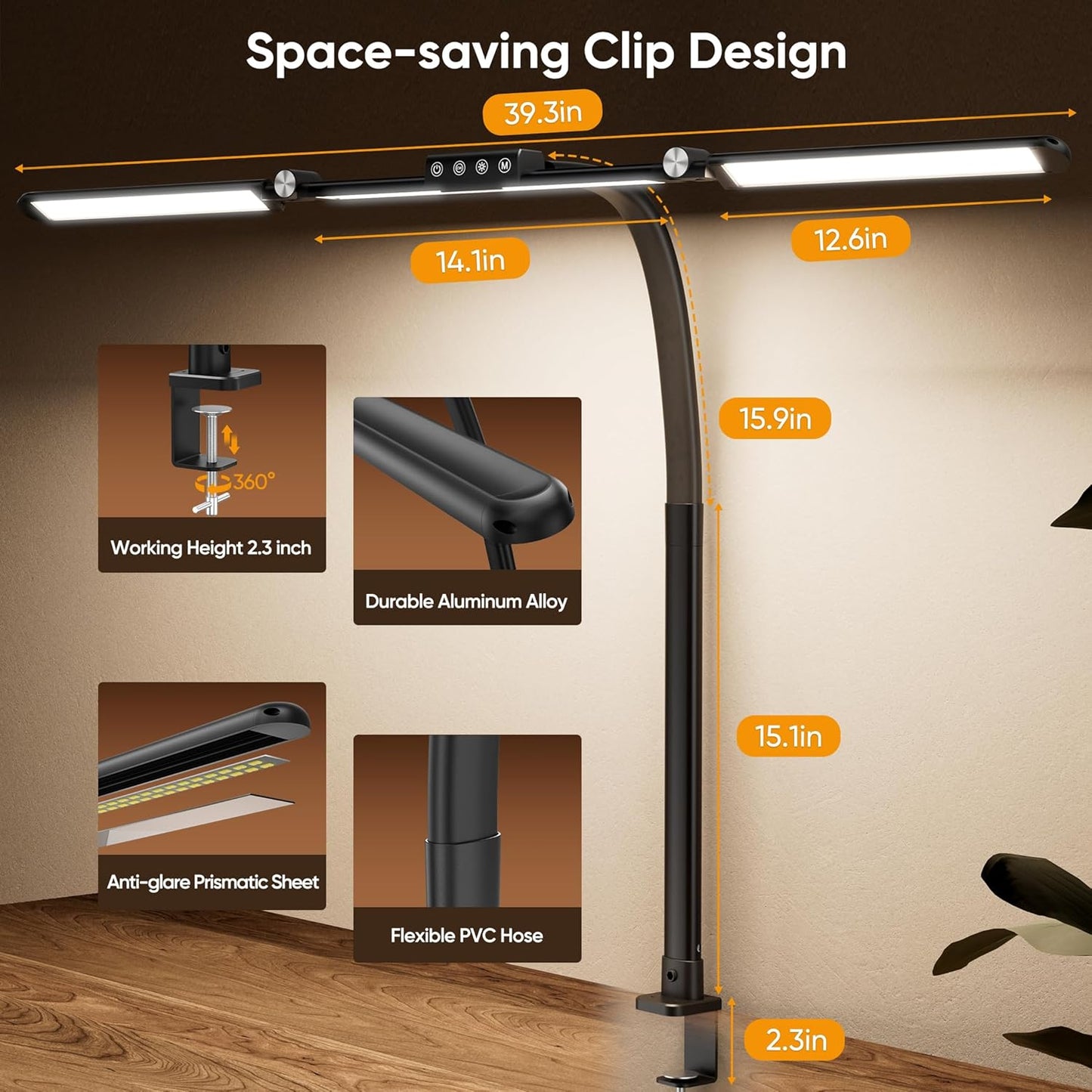 Large Desk Lamps for Home Office, 39.3" Architect Desk Lamp with Clamp, 24W Ultra Bright LED Desk Light Stepless Dimming Eye-Caring Office Desk Lamp for Study Work