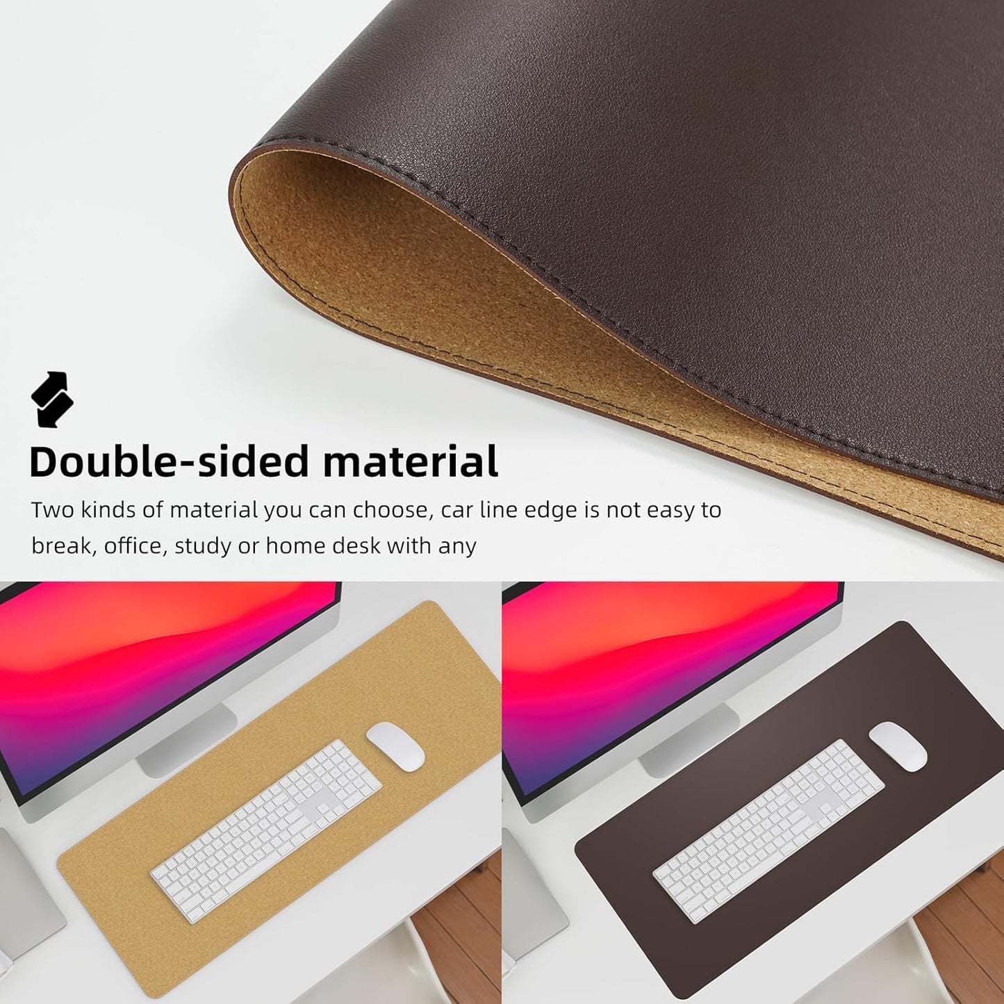 Leather Desk pad Protector, Large Desk mat with Natural Cork & PU Leather,Mouse pad,Non-Slip Office Desk Mat,Waterproof Desk Writing Pad for Office and Home (47in*17in,Coffee)