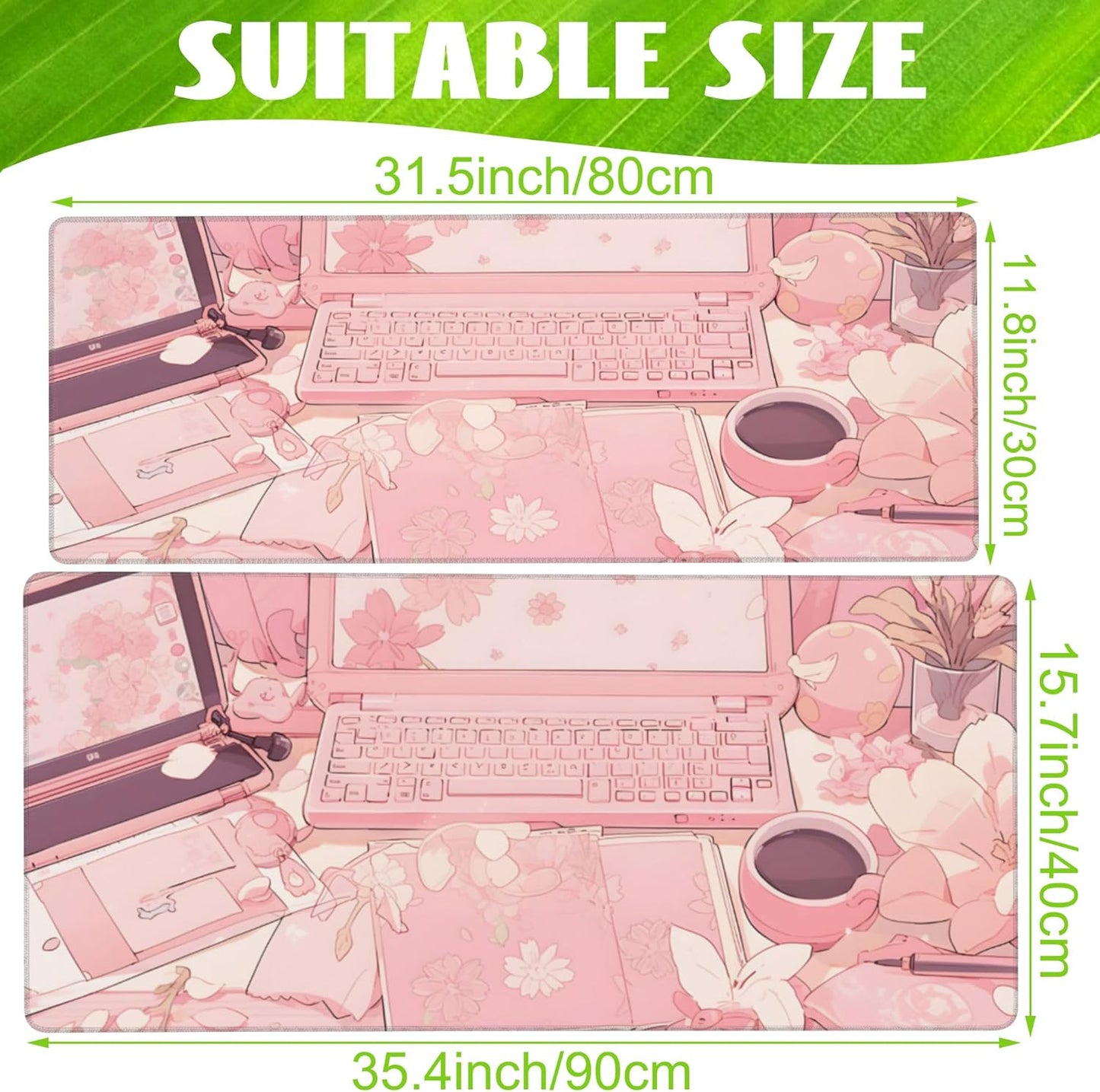 Large Gaming Mouse Pad for Desk,Pink Kawaii Anime Girl Desk Desk Mat,Kawaii Anime Desktop Desk Pad,Extended Big Computer Keyboard Mouse Pad with Non-Slip Base and Stitched Edge,31.5"x11.8"
