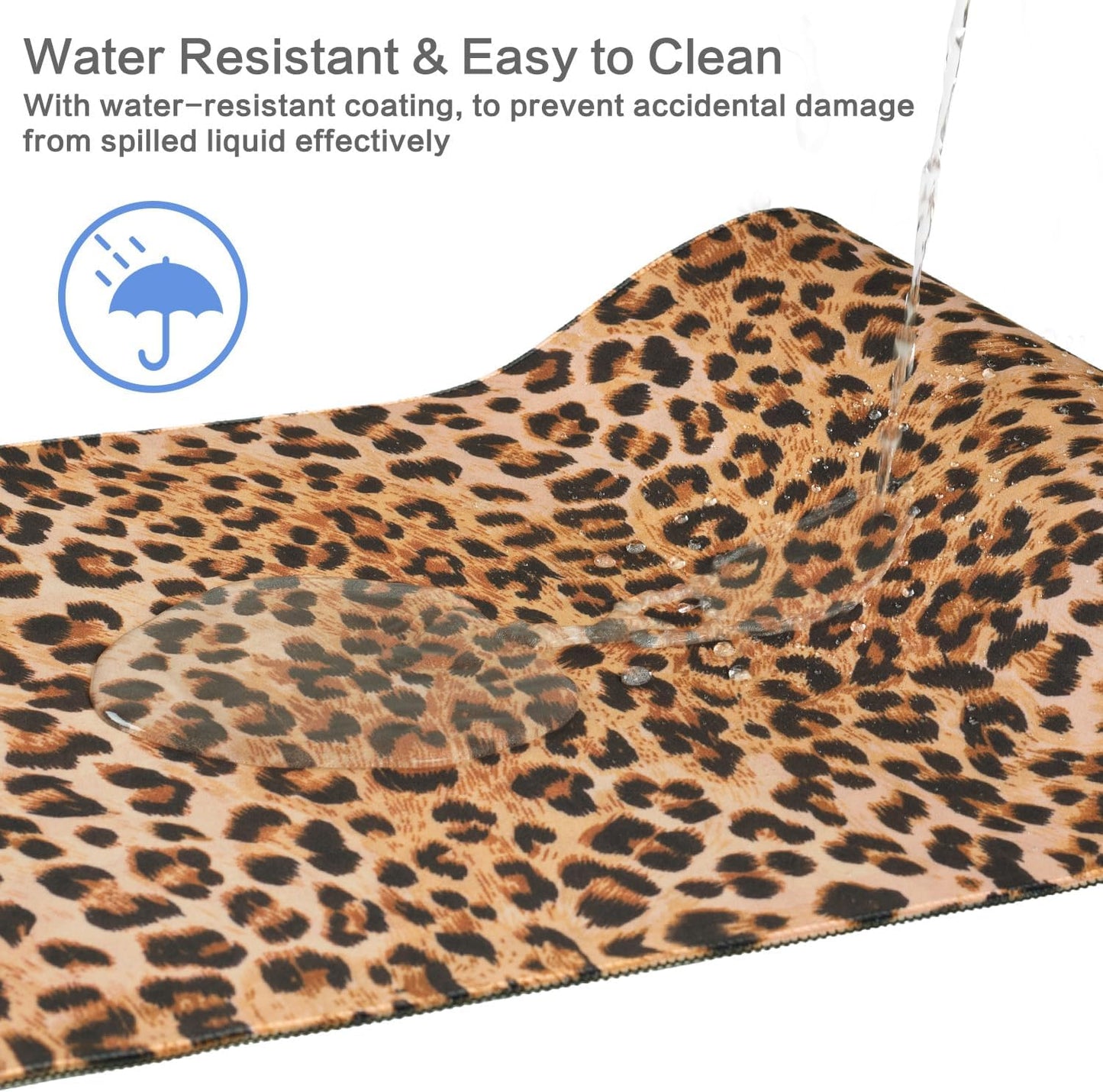 Lokigo Leopard Print Desk Pad, Brown Large Gaming Mouse Pad, Waterproof Rubber Base Mousepad for Desk with Stitched Edges DeskMatt for Laptop Gaming Office Work Study, 31.5"x15.7", Cheetah