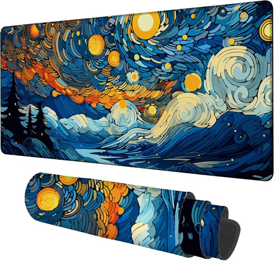Large Mouse Pad Starry Sky Gaming Desk Pad Computer Keyboard Non-Slip Waterproof Mouse Mat with Rubber Base and Stitched Edges Entertainment Office Writing Desk Mat 35.4 x 15.7 Inches