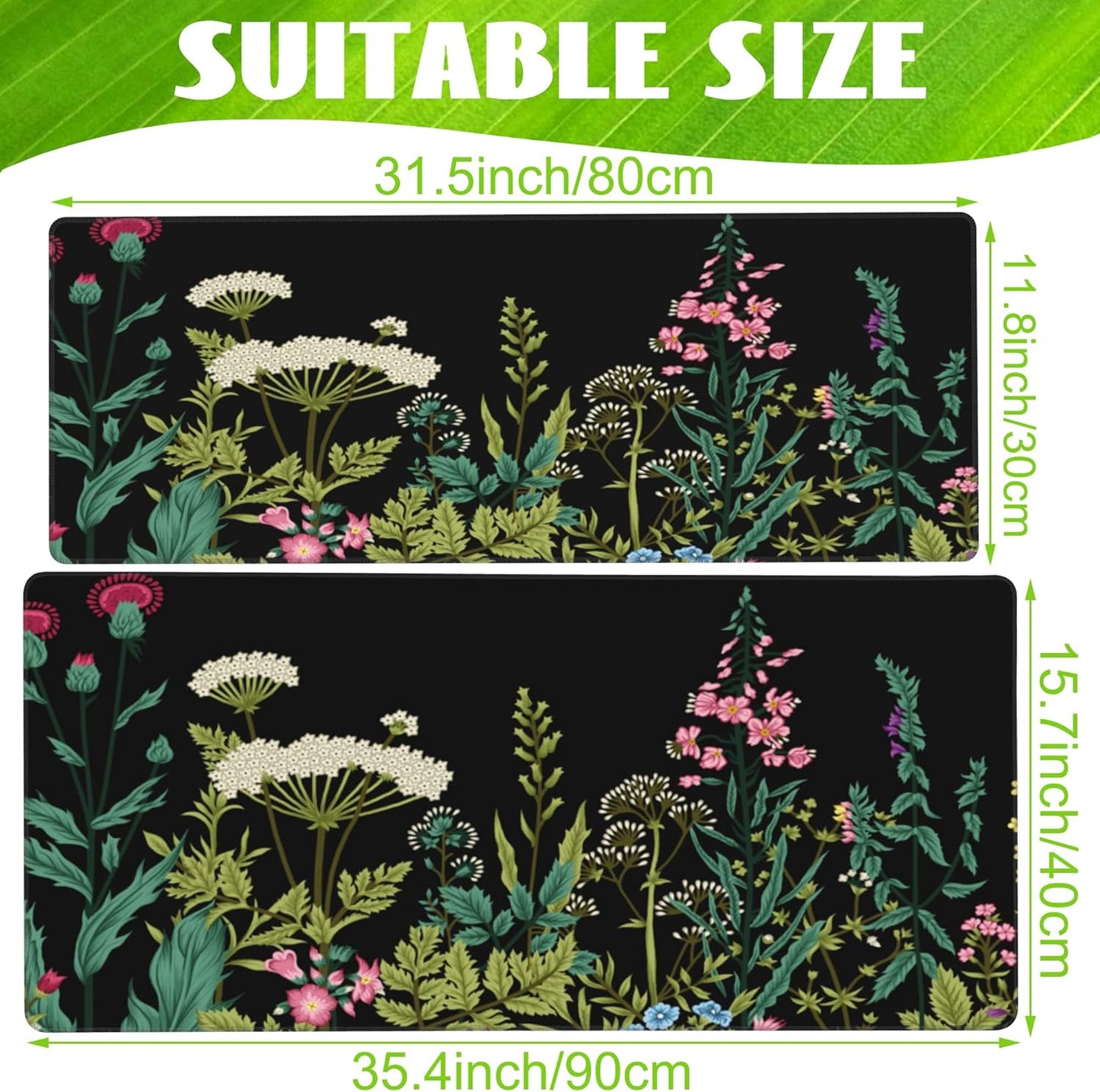 Large Gaming Mouse Pad for Desk,Wildflowers Night Desk Mat,Wild Floral Flower Desk Pad,Extended Big Computer Keyboard Mouse Pad with Non-Slip Base and Stitched Edge,35.4"x15.7"